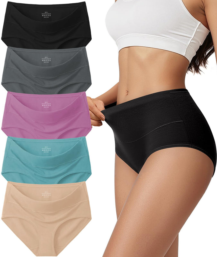 Vevmon Cotton Underwear for Women High Waisted Full Coverage Briefs Soft Ladies Panties 5 Pack