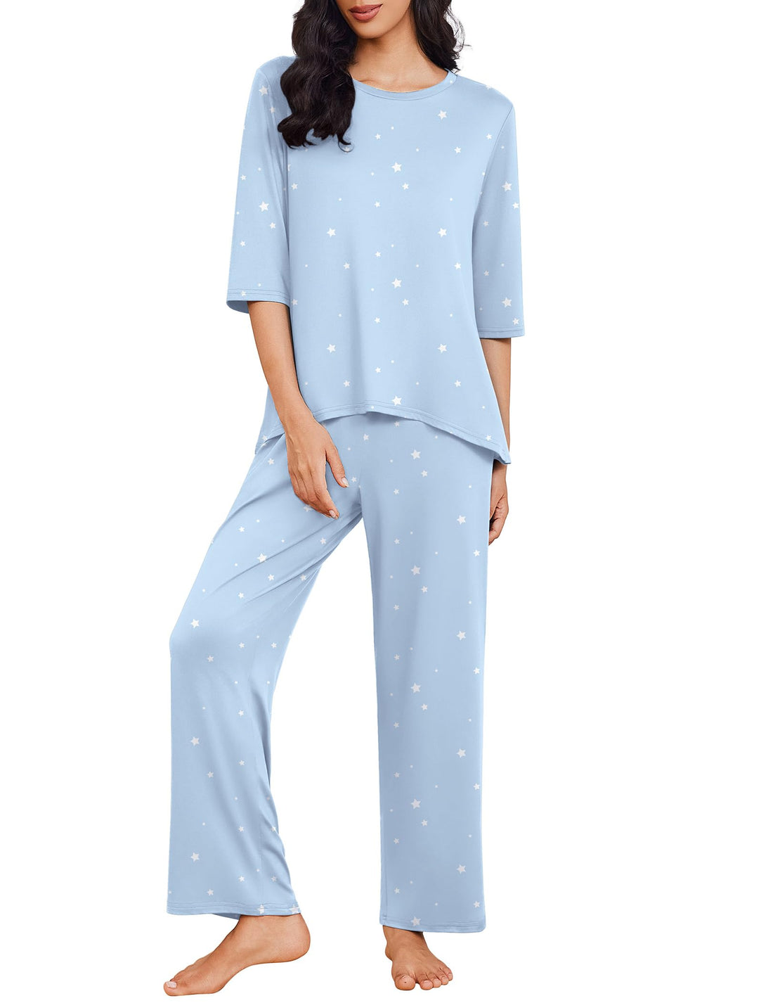 Ekouaer Womens Pajamas Set 2 Piece 3/4 Sleeve Tops Long Pants Pj Set