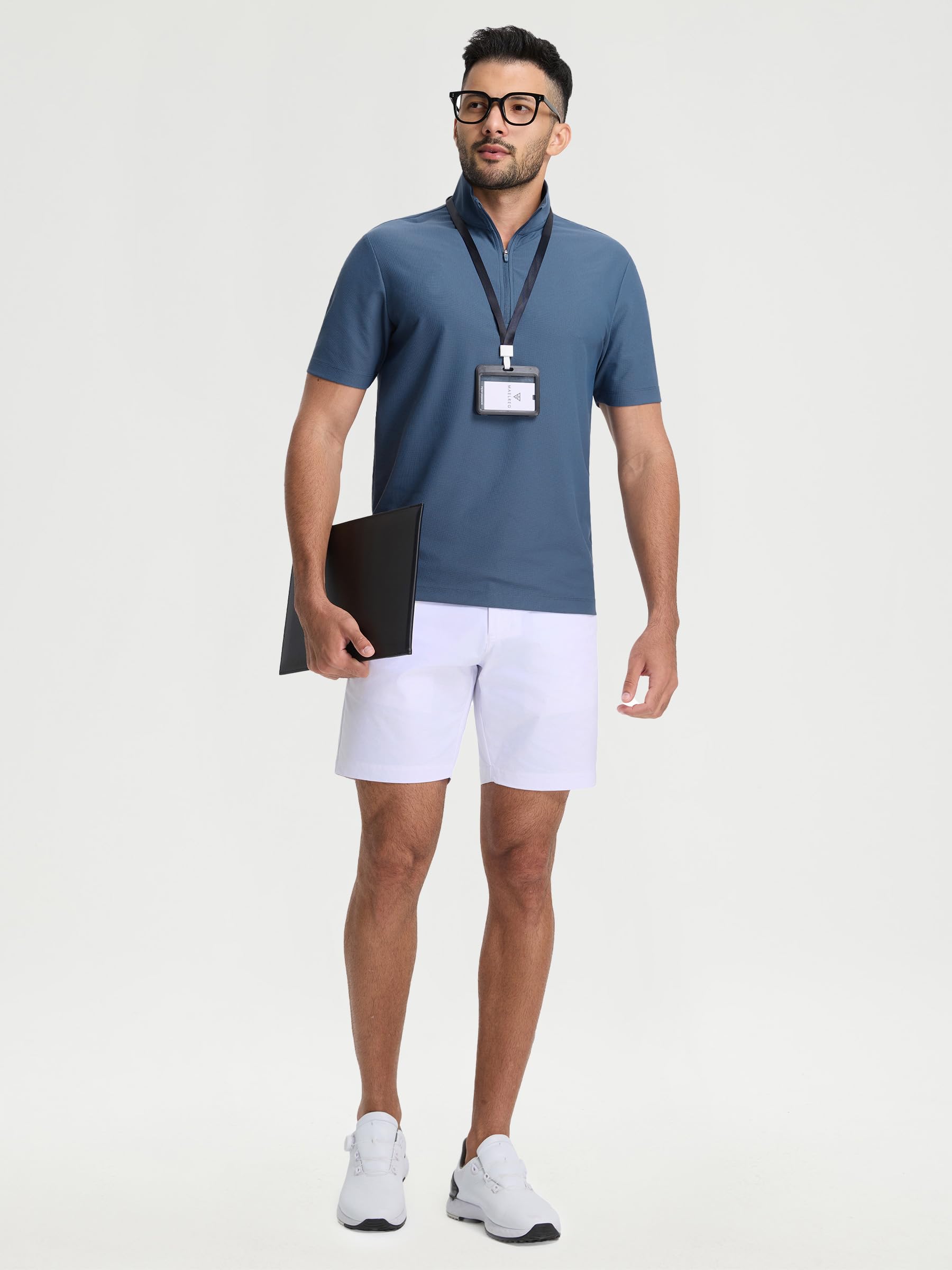 M MAELREG Golf Shirt for Men Zipper Waffle Texture Moisture Wicking Dry Fit Collared Lightweight Mens Polo Shirt Short Sleeve