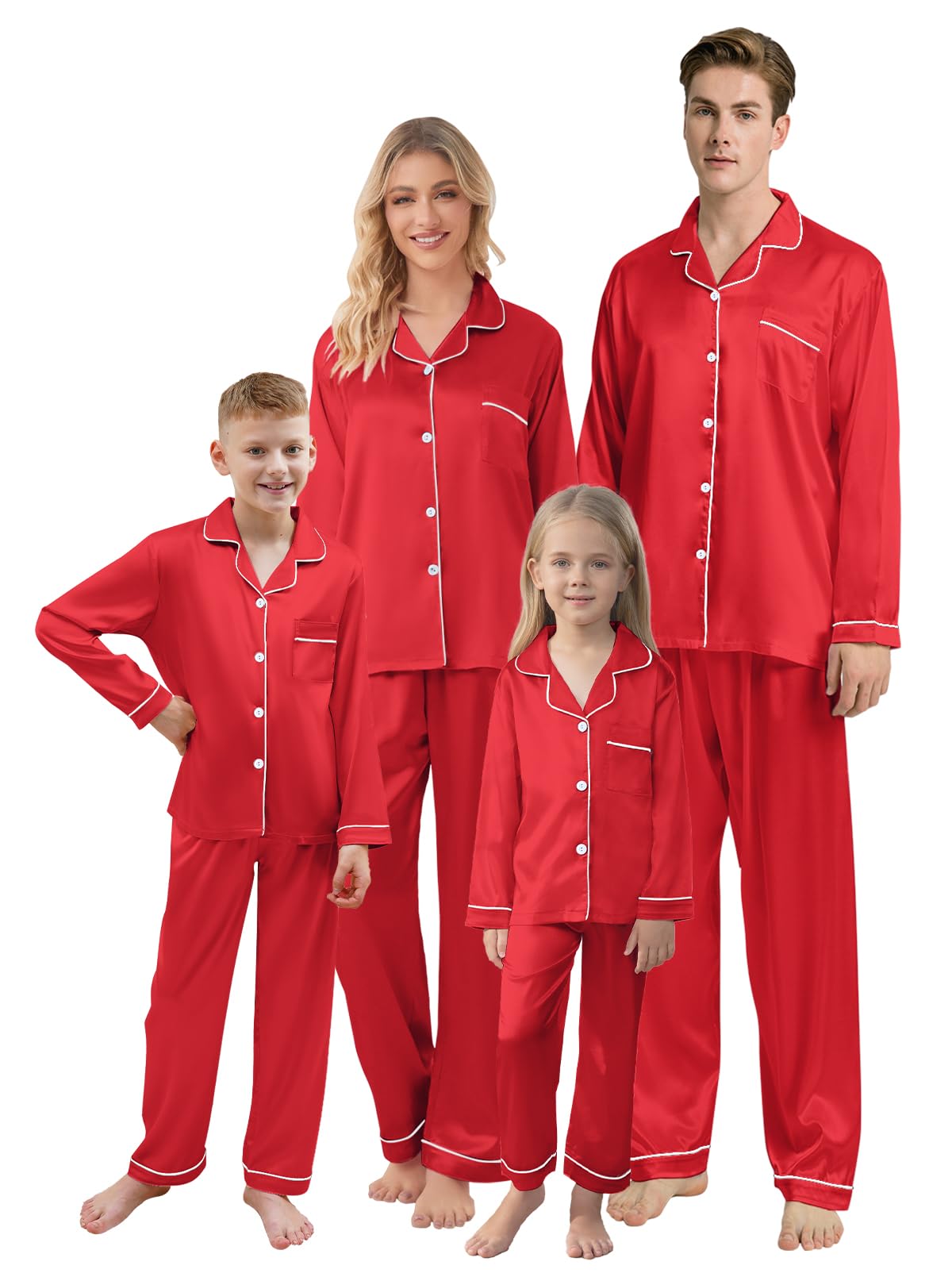 QZH.DUAO Christmas Family Pajamas Matching Sets Silk Satin Long Sleeve Pj Set Sleepwear
