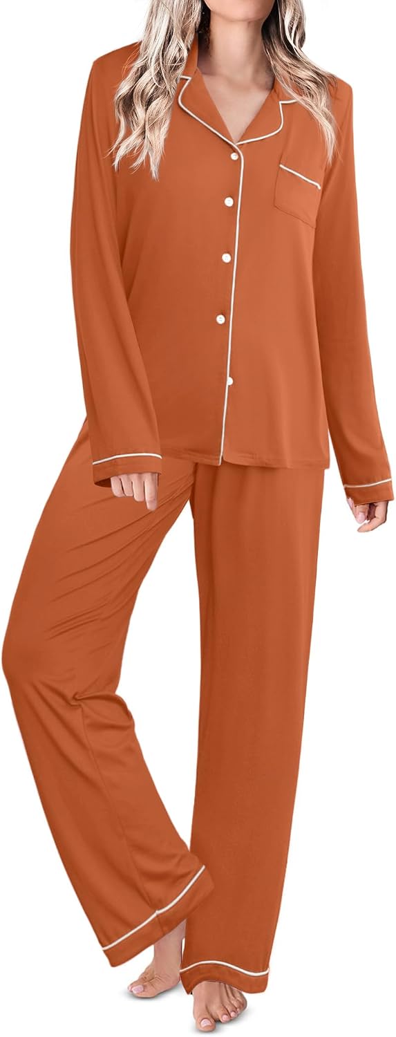 Ekouaer Womens Pajamas Set Classic Sleepwear Long Sleeve Button Up Pjs Sets
