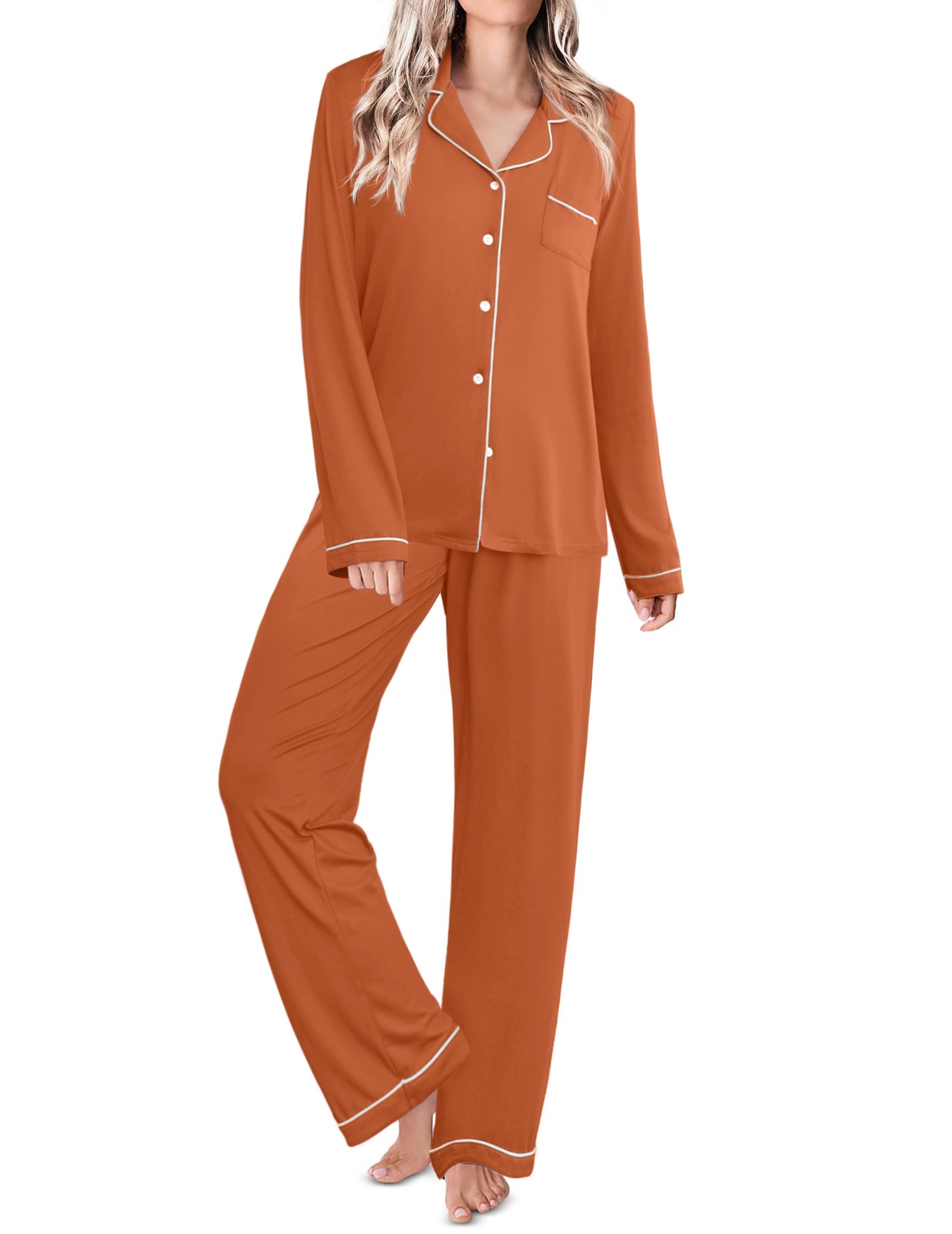 Ekouaer Womens Pajamas Set Classic Sleepwear Long Sleeve Button Up Pjs Sets