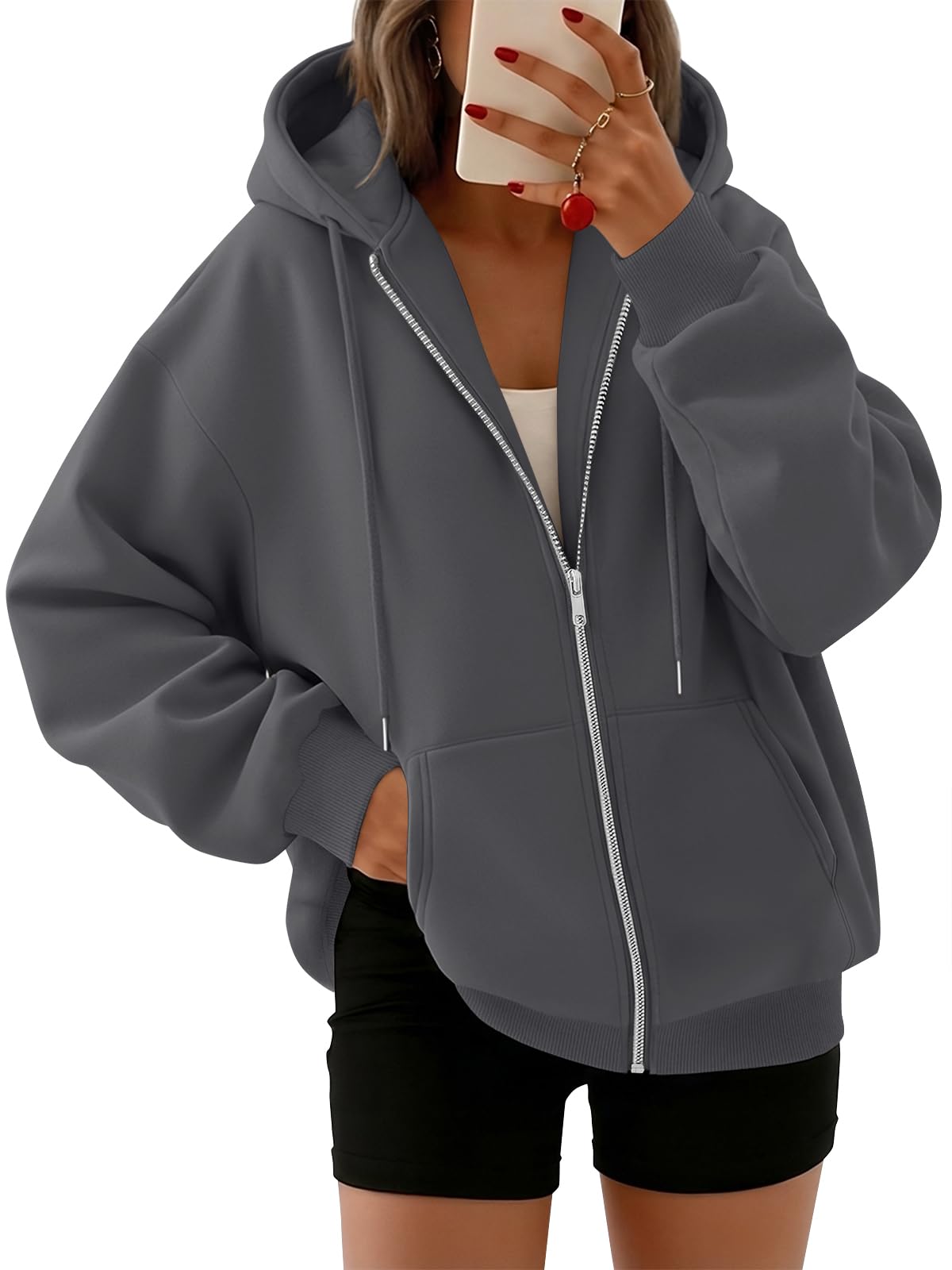 Trendy Queen Womens Zip Up Hoodies 2026 Oversized Sweatshirt | Spring Fall Layering Jacket with Pockets, Casual Track Outfits, Cozy Fleece Winter Clothes