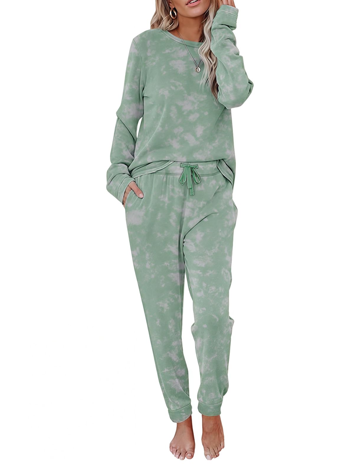 2 Piece Pjs Set For Womens Pajamas Lounge Set Long Sleeve Joggers Pants Sleepwear with Pockets