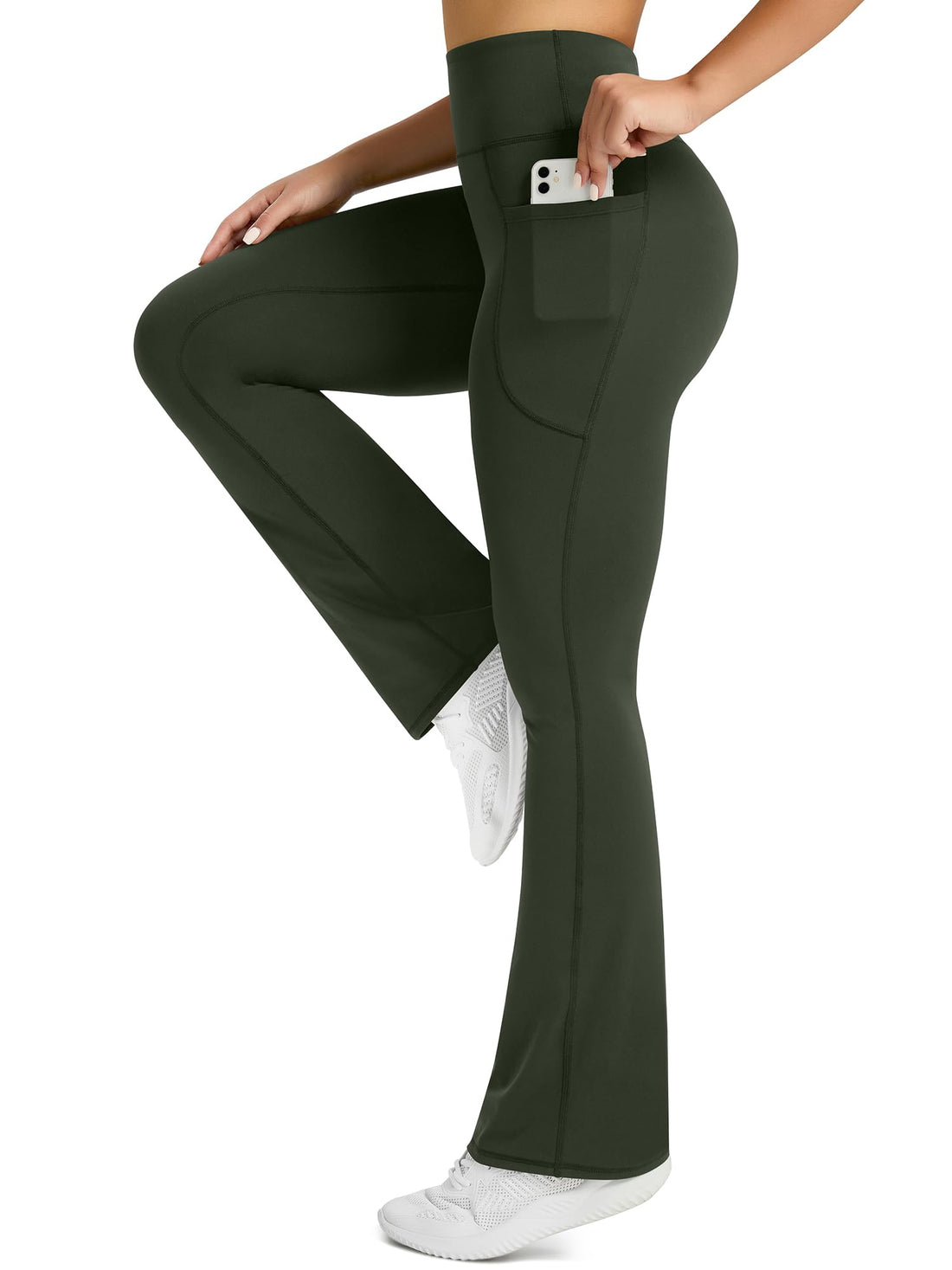 Womens Flared Yoga Pants with Pockets, High Waisted Flare Leggings Bell Bottom Bootcut Yoga Dress Pants