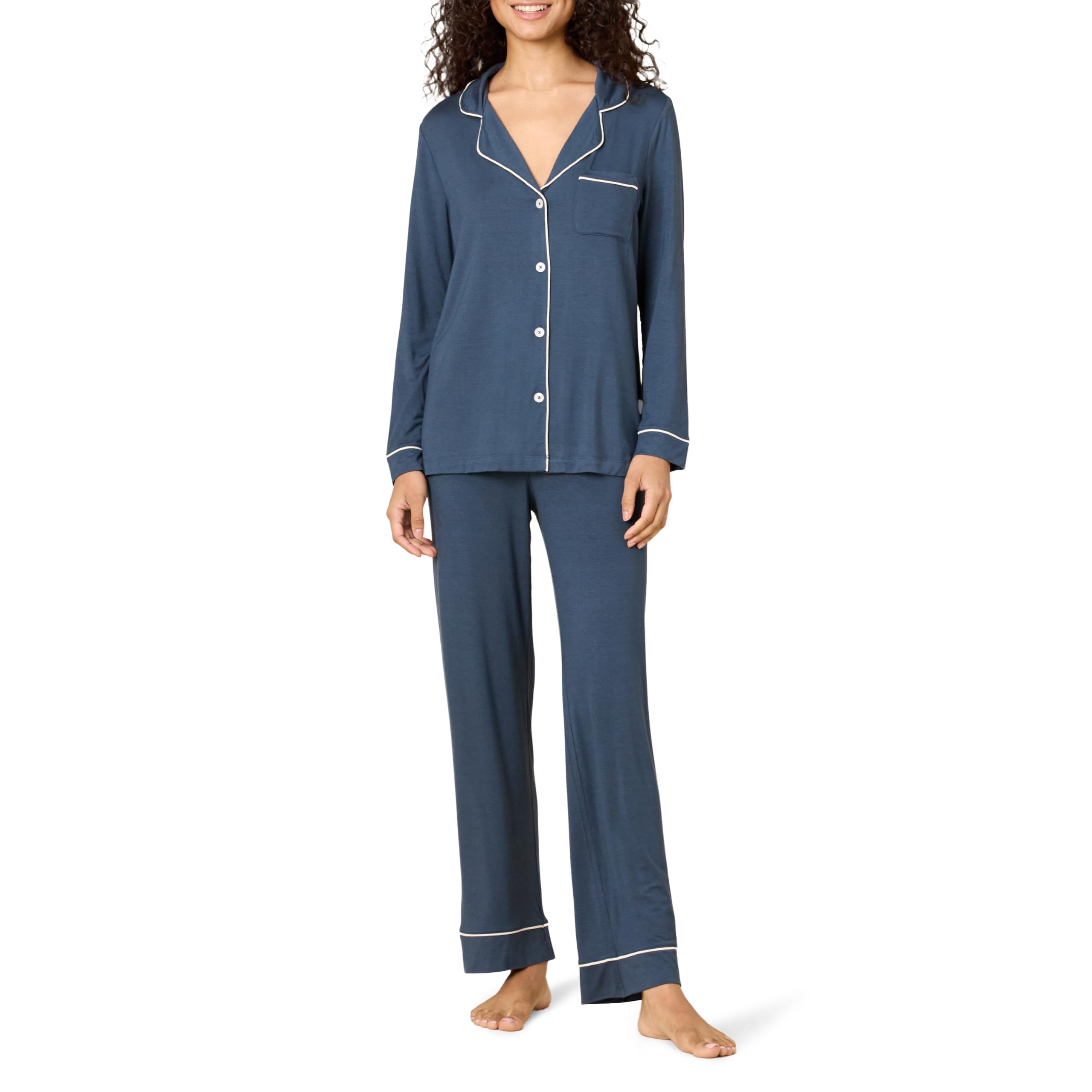 Amazon Essentials x Sofia Grainge Women's Stretch Modal Long-Sleeve Button-Front Top and Full-Length Bottom Pajama Set