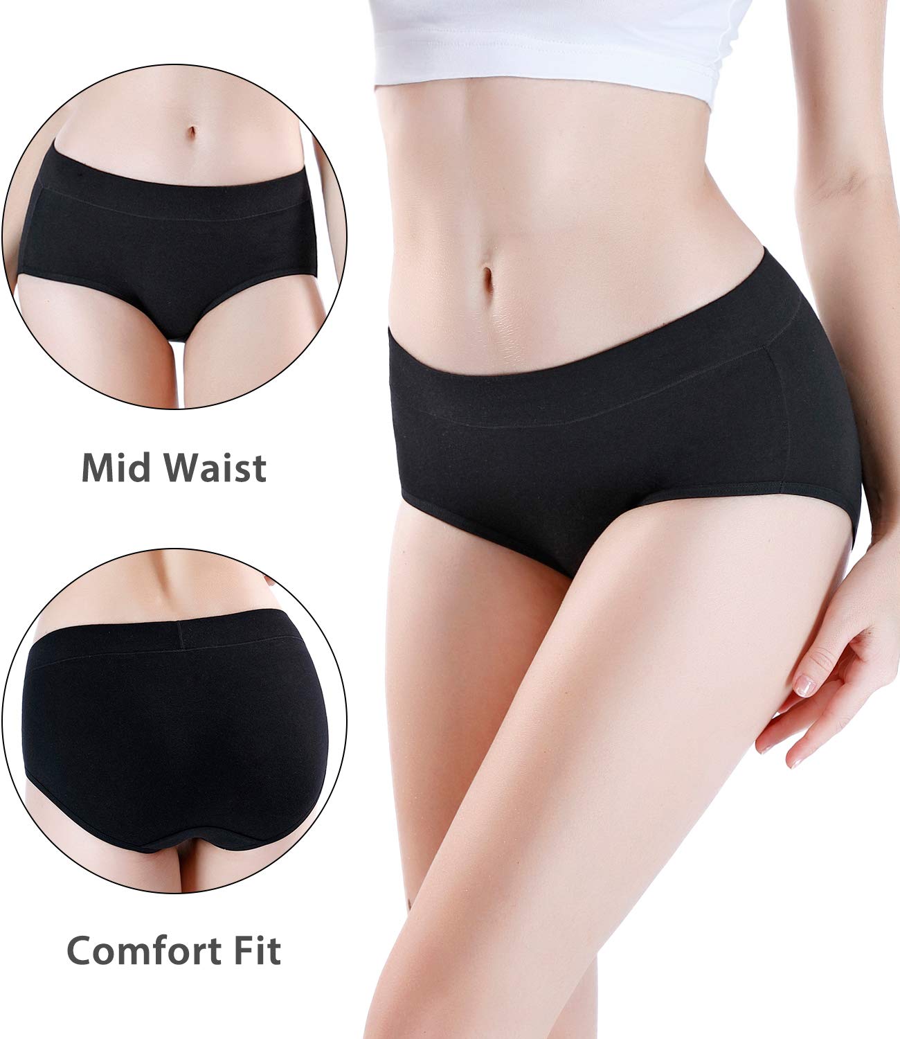 wirarpa Women's Underwear Cotton Mid Waisted Ladies Panties Full Coverage Briefs 4 Pack (Regular & Plus Size)