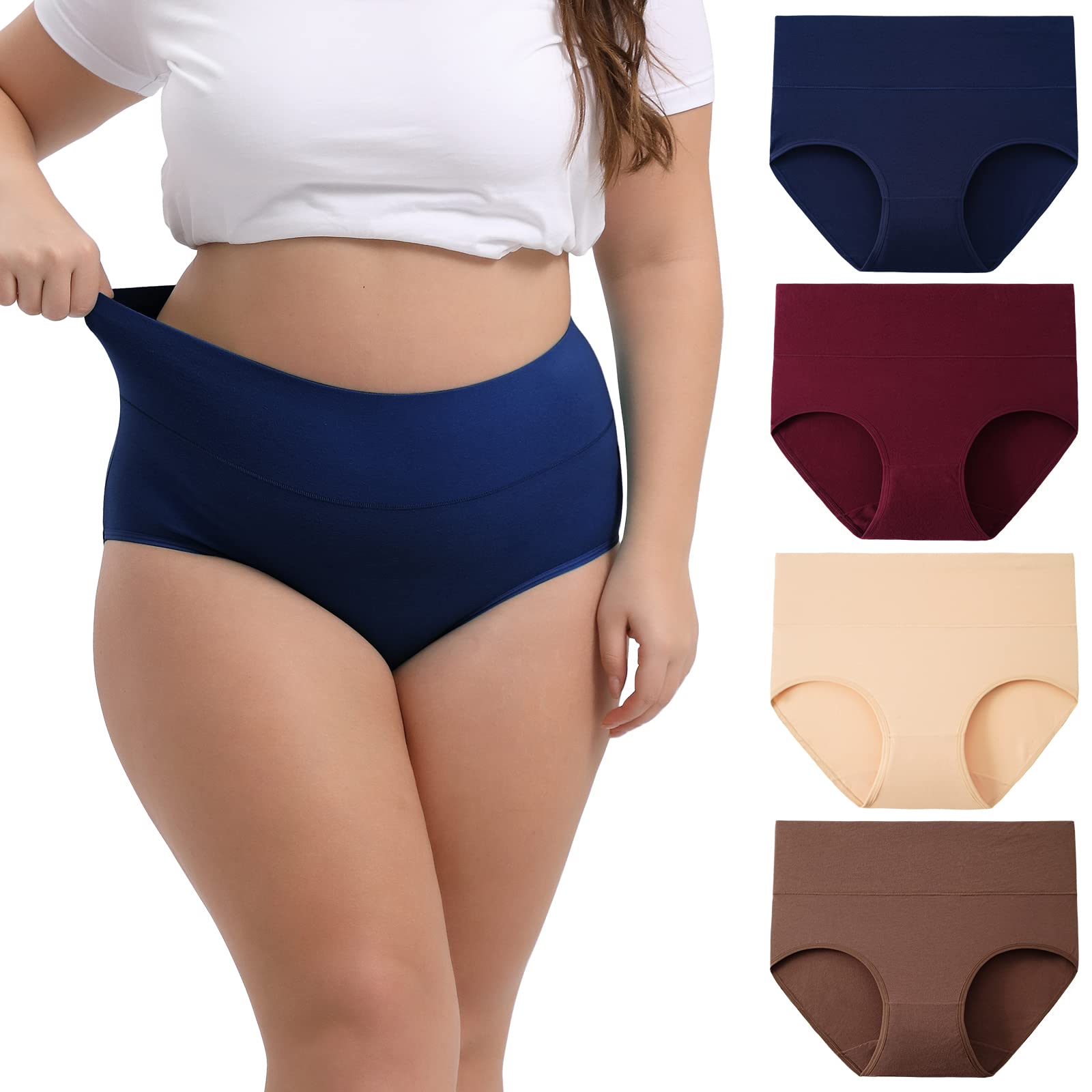 INNERSY Women's Plus Size XL-6XL Cotton Underwear High Waisted Briefs Panties 4-Pack