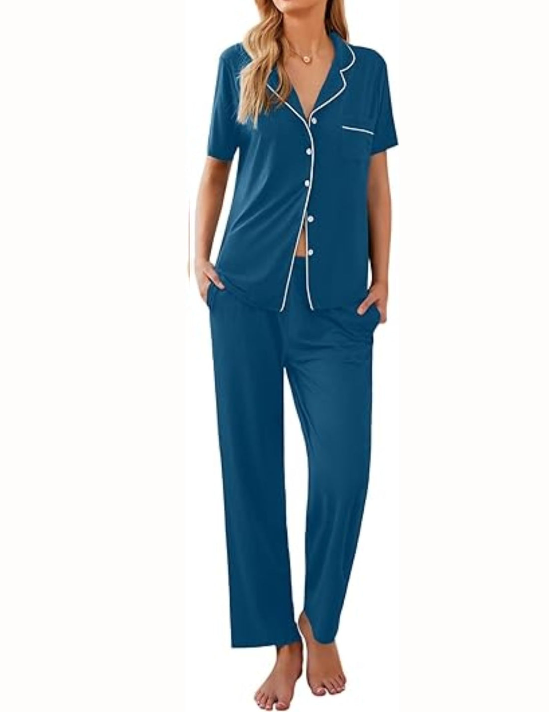 Ekouaer Womens Pajamas Set Short Sleeve Button Down Top & Pants Lounge Pjs