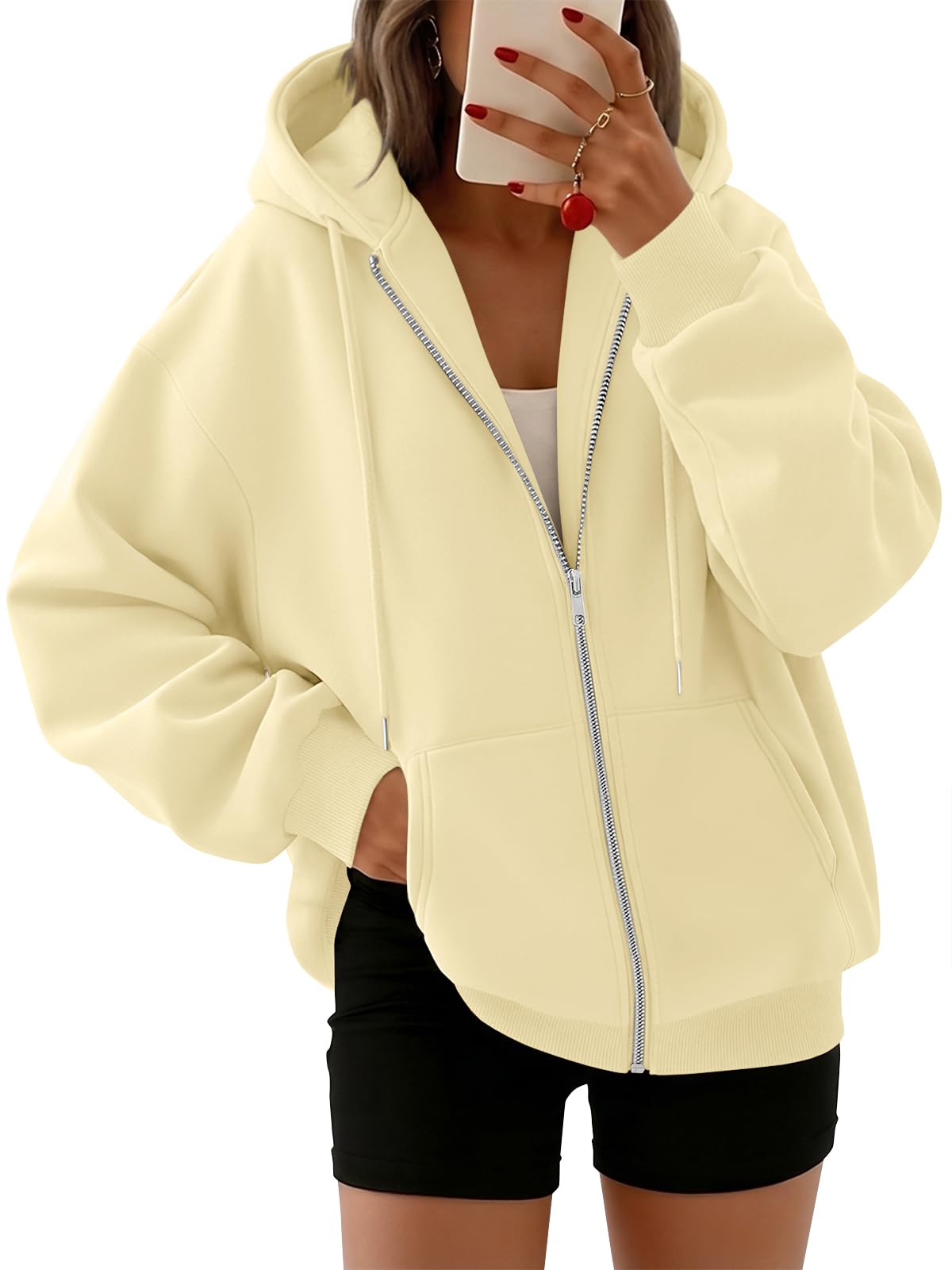 Trendy Queen Womens Zip Up Hoodies 2026 Oversized Sweatshirt | Spring Fall Layering Jacket with Pockets, Casual Track Outfits, Cozy Fleece Winter Clothes