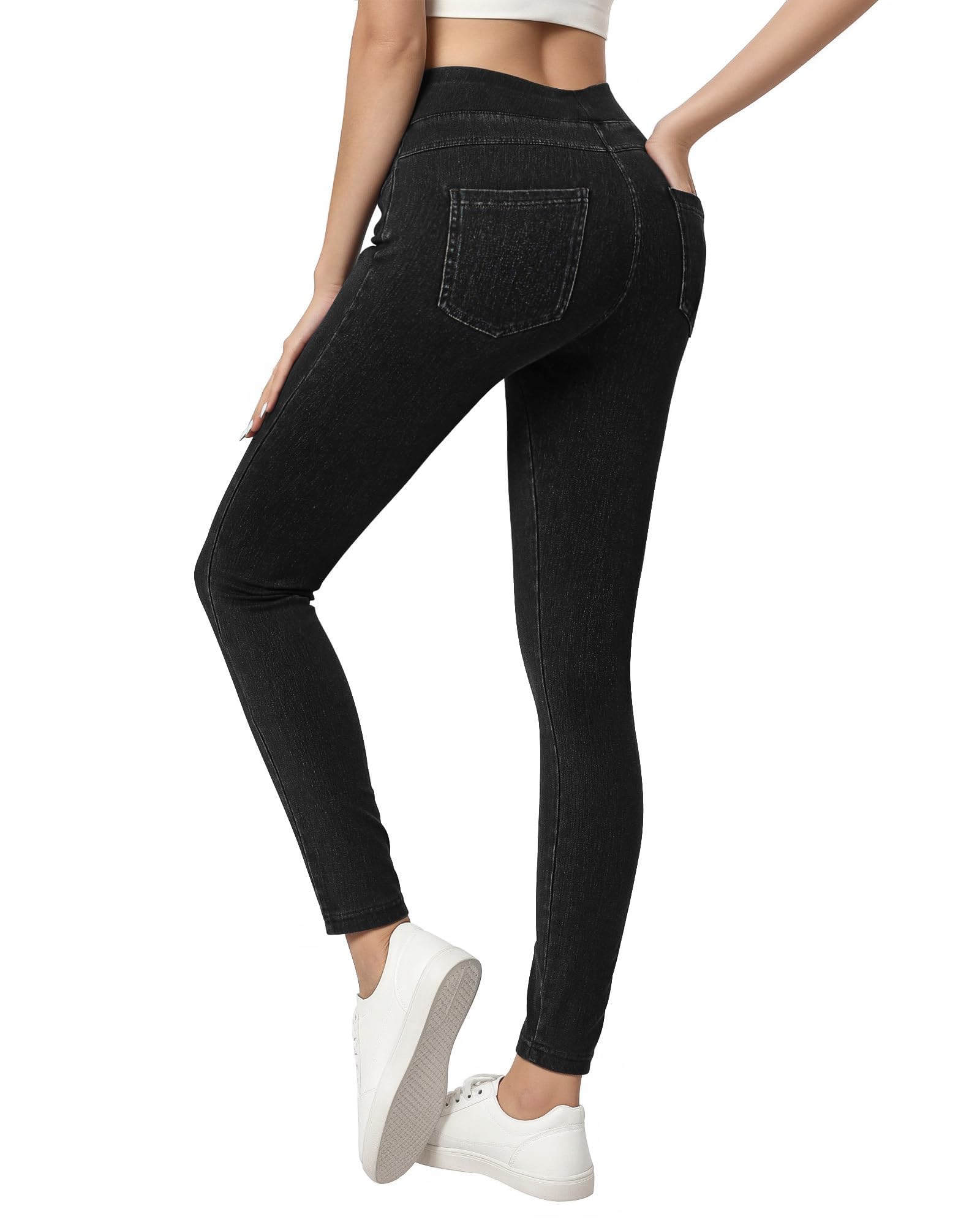 Jeggings for Women with Pockets Tummy Control Stretchy Skinny Jeans Pull On High Waisted Butt Lifting Denim Leggings