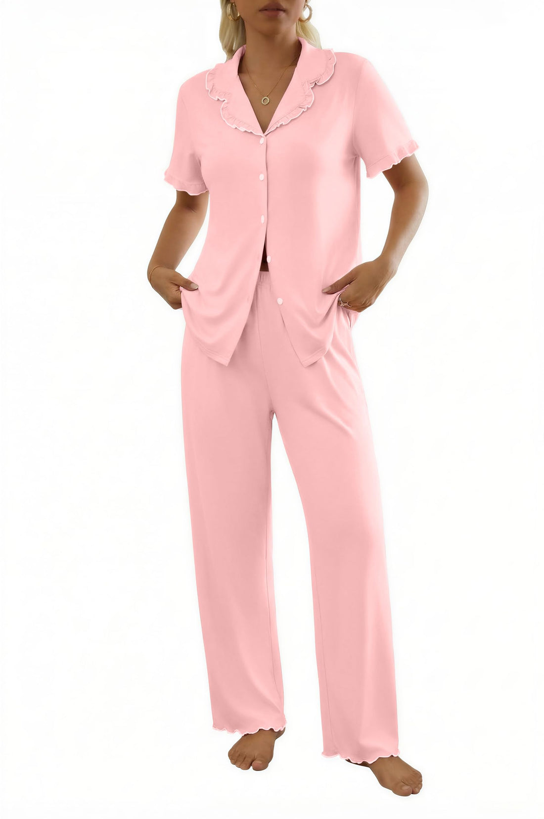Ekouaer Womens Pajama Sets Short Sleeve Printed PJs Button Down Sleepwear
