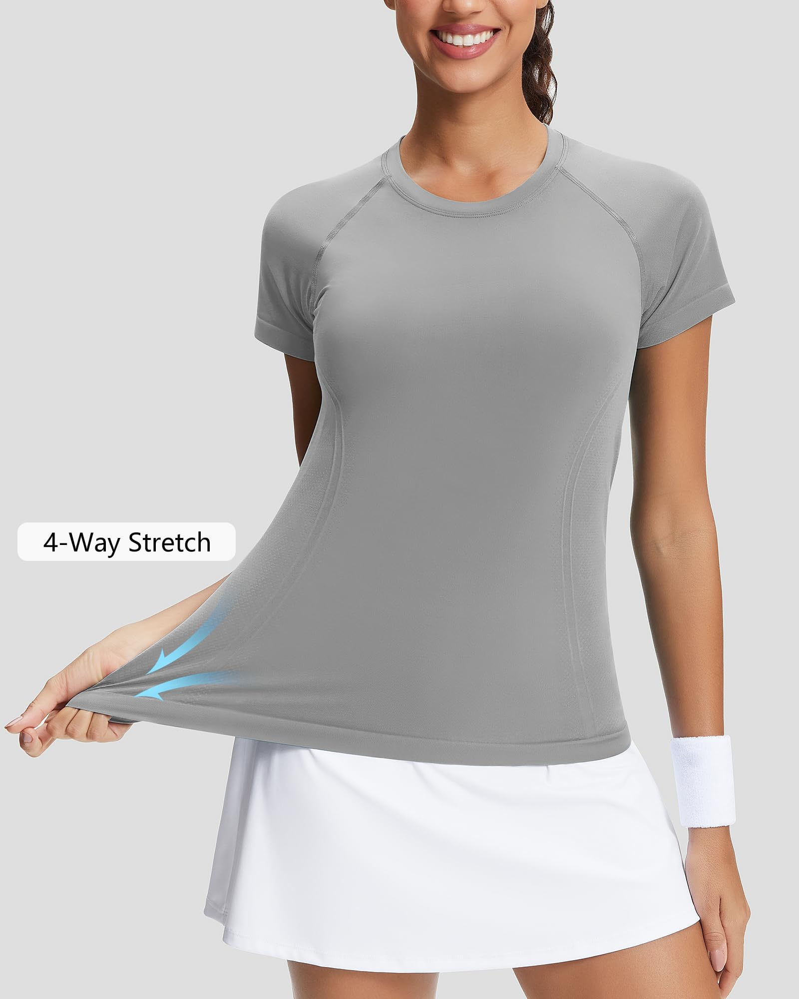 Stelle Womens Workout Tops Short Sleeve Seamless Athletic Shirts Yoga Gym Running T-Shirts