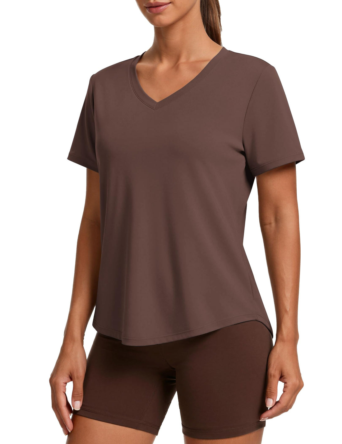 PINSPARK Soft Workout Tops for Women Short Sleeve V Neck Moisture Wicking UPF 50+ Sun Protection Quick Dry Gym Shirts