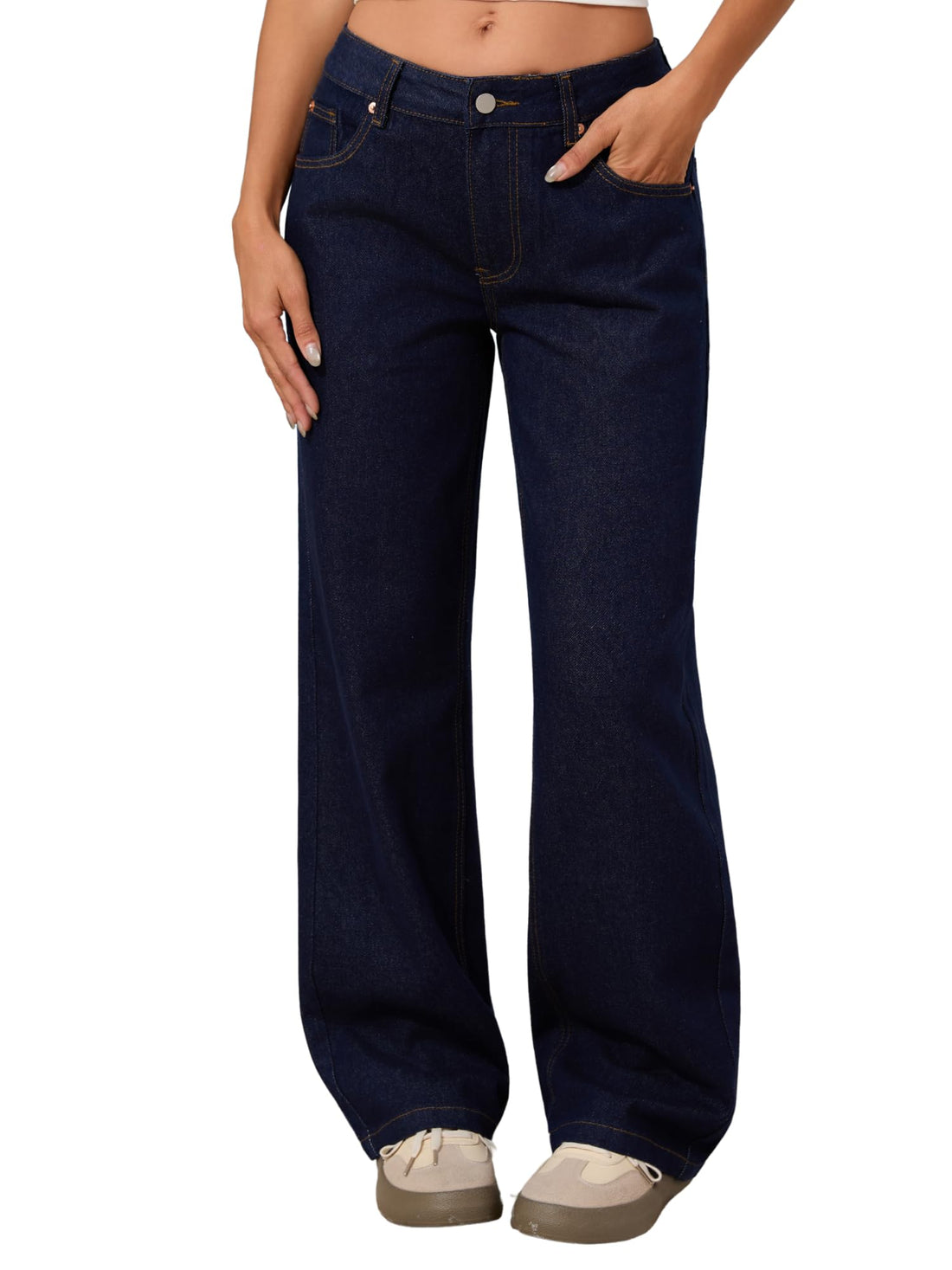 Low Rise Baggy Jeans for Women Y2K Vintage Wide Leg Loose Fit Straight Denim Pants Casual Trousers