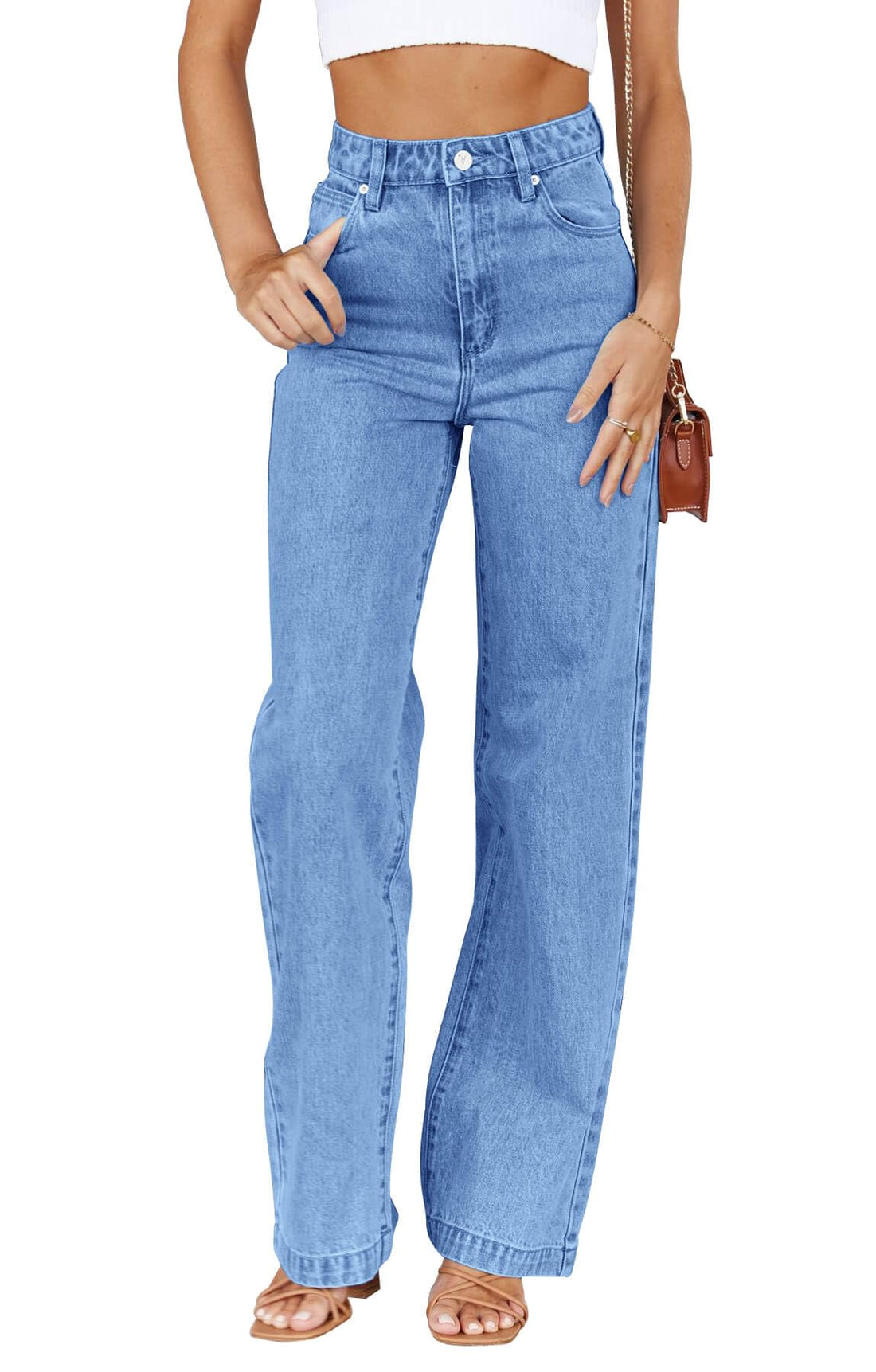 Cicy Bell Women's High Waisted Petite Jeans Boyfriend Baggy Straight Leg Casual Denim Pants with Pockets