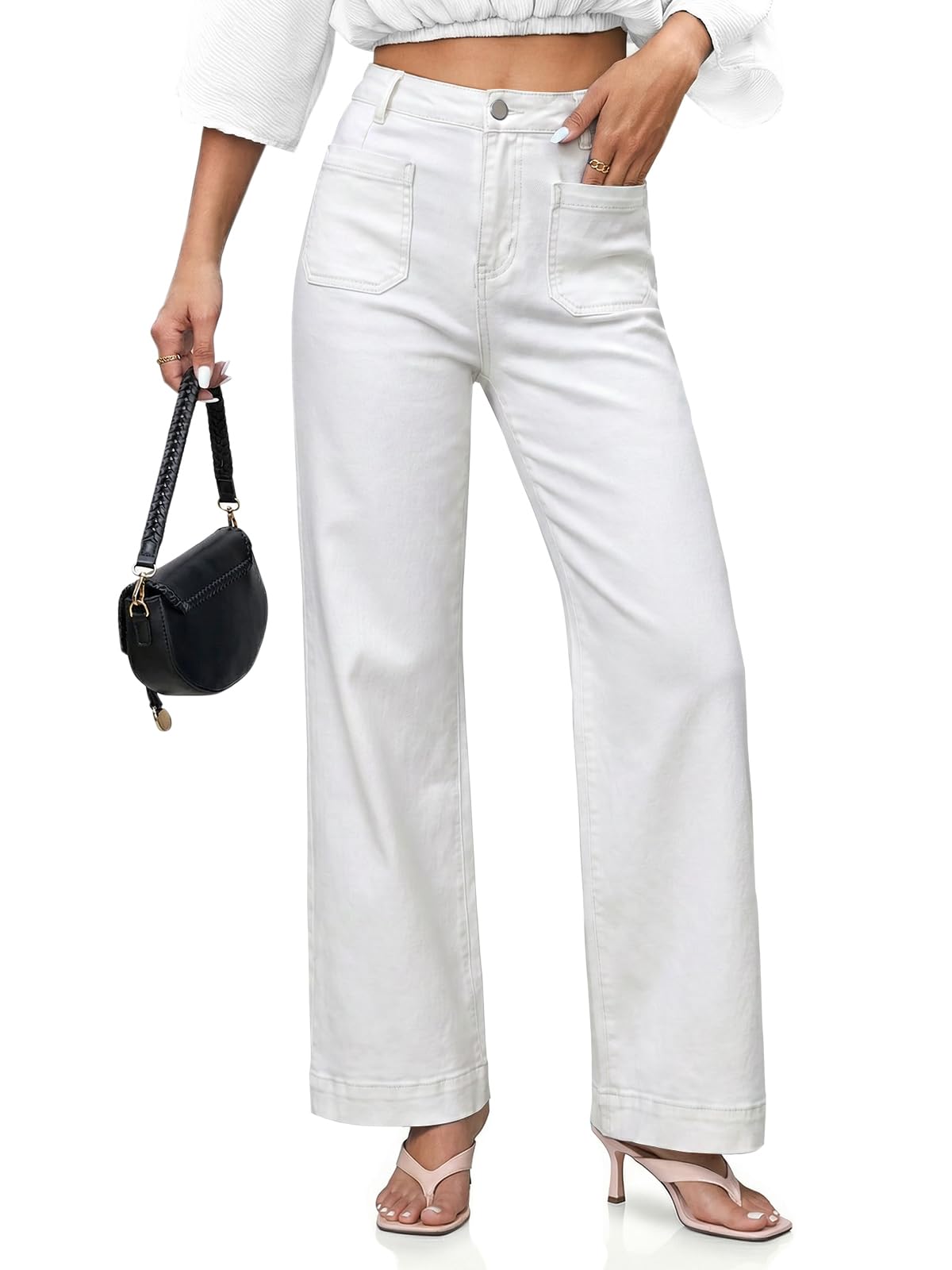 Cicy Bell Womens Wide Leg Jeans High Waisted Straight Leg Denim Pants | Stretchy,Patch Pocket,Full Length,Loose,Trendy,Pockets Front