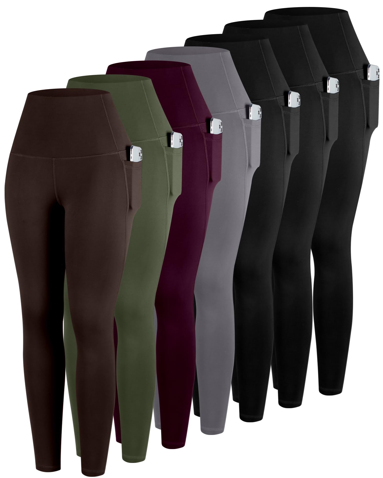 ATHVOTAR Leggings with Pockets for Women, 7 Packs High Waisted Workout Tummy Control Yoga Pants