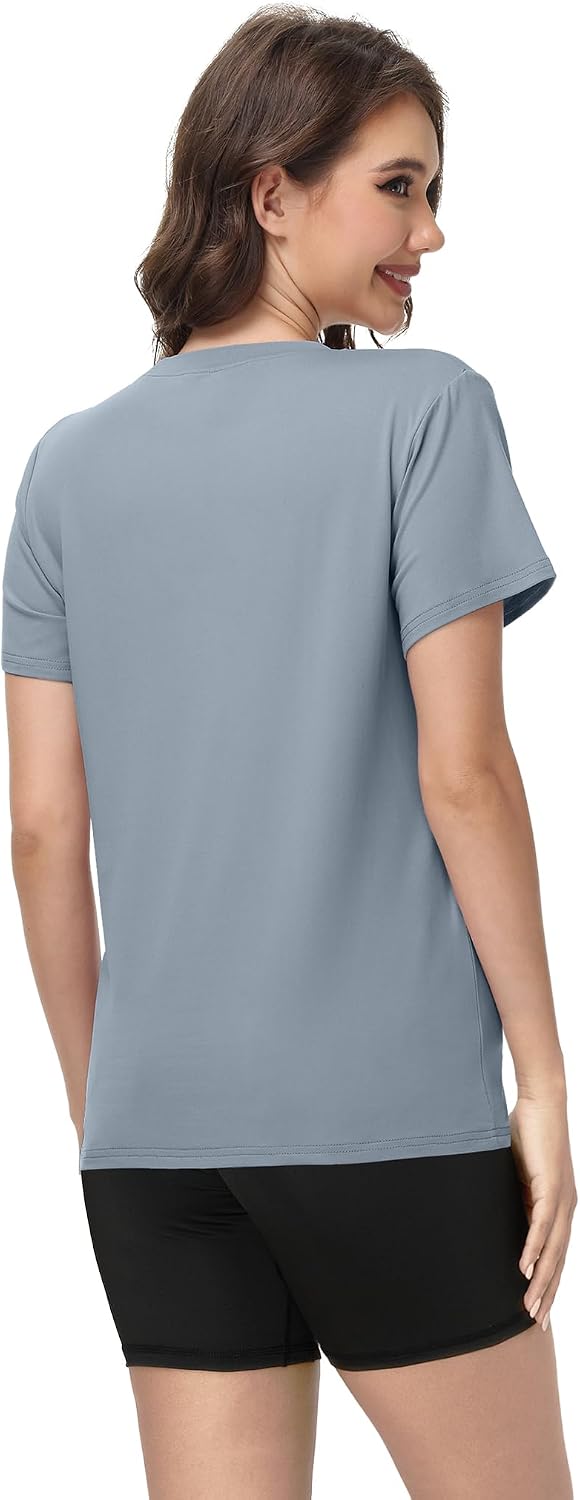 Kinglaman 4 Pack Women Basic T Shirts Tees, Workout Gym Loose Fit Crew Neck Short Sleeve Tshirts Casual Tops