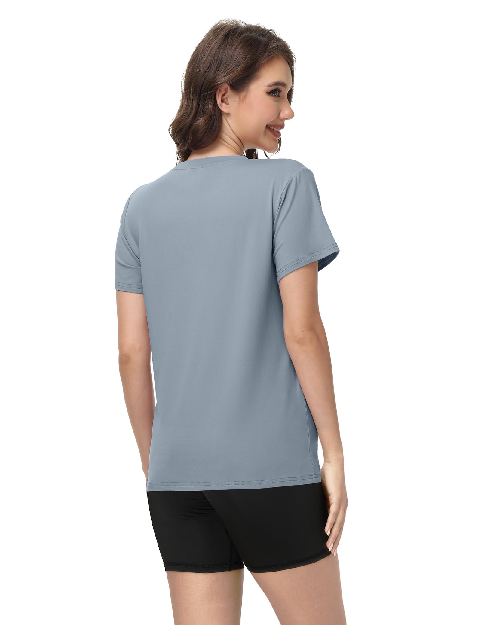 Kinglaman 4 Pack Women Basic T Shirts Tees, Workout Gym Loose Fit Crew Neck Short Sleeve Tshirts Casual Tops
