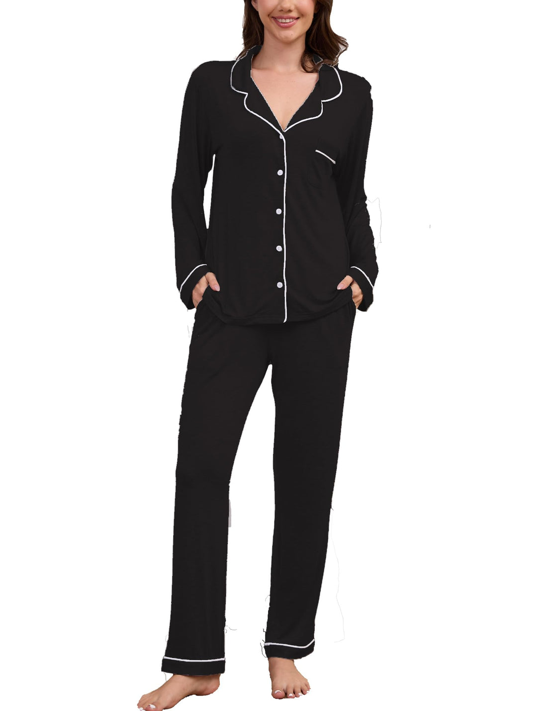 Pajama Sets Women Soft Long Sleeve Button Down Sleepwear Classic Ladies Pjs Lightweight Lounge Sets S-XXL