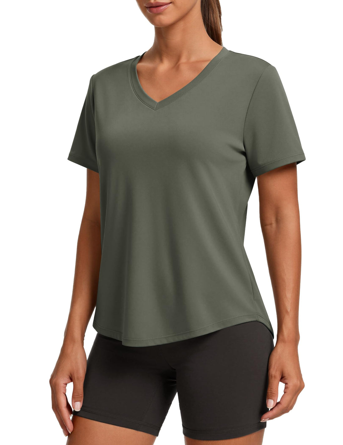 PINSPARK Soft Workout Tops for Women Short Sleeve V Neck Moisture Wicking UPF 50+ Sun Protection Quick Dry Gym Shirts