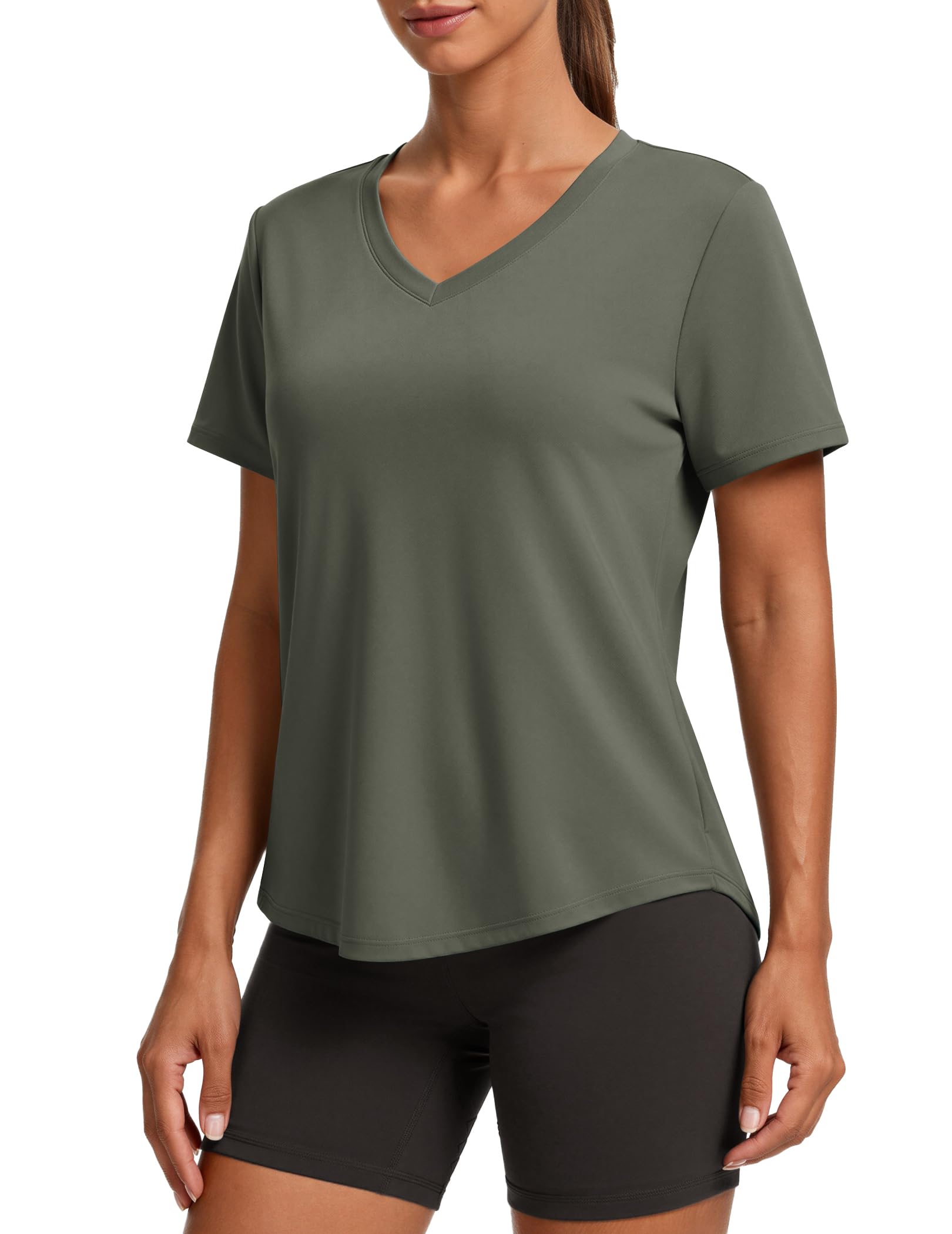 PINSPARK Soft Workout Tops for Women Short Sleeve V Neck Moisture Wicking UPF 50+ Sun Protection Quick Dry Gym Shirts