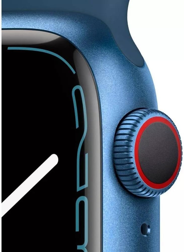 Apple Watch Series 7 (GPS + Cellular, 45mm) Blue Aluminum Case with Abyss Blue Sport Band, Regular (Renewed)