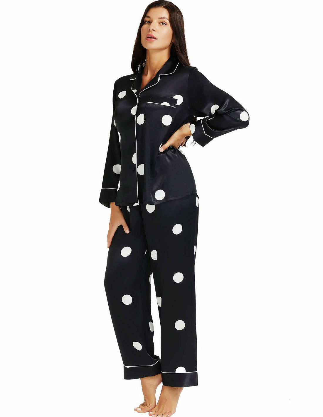 Lonxu Womens Satin Pajama Set Button Down Sleepwear Long Pj XS-3XL