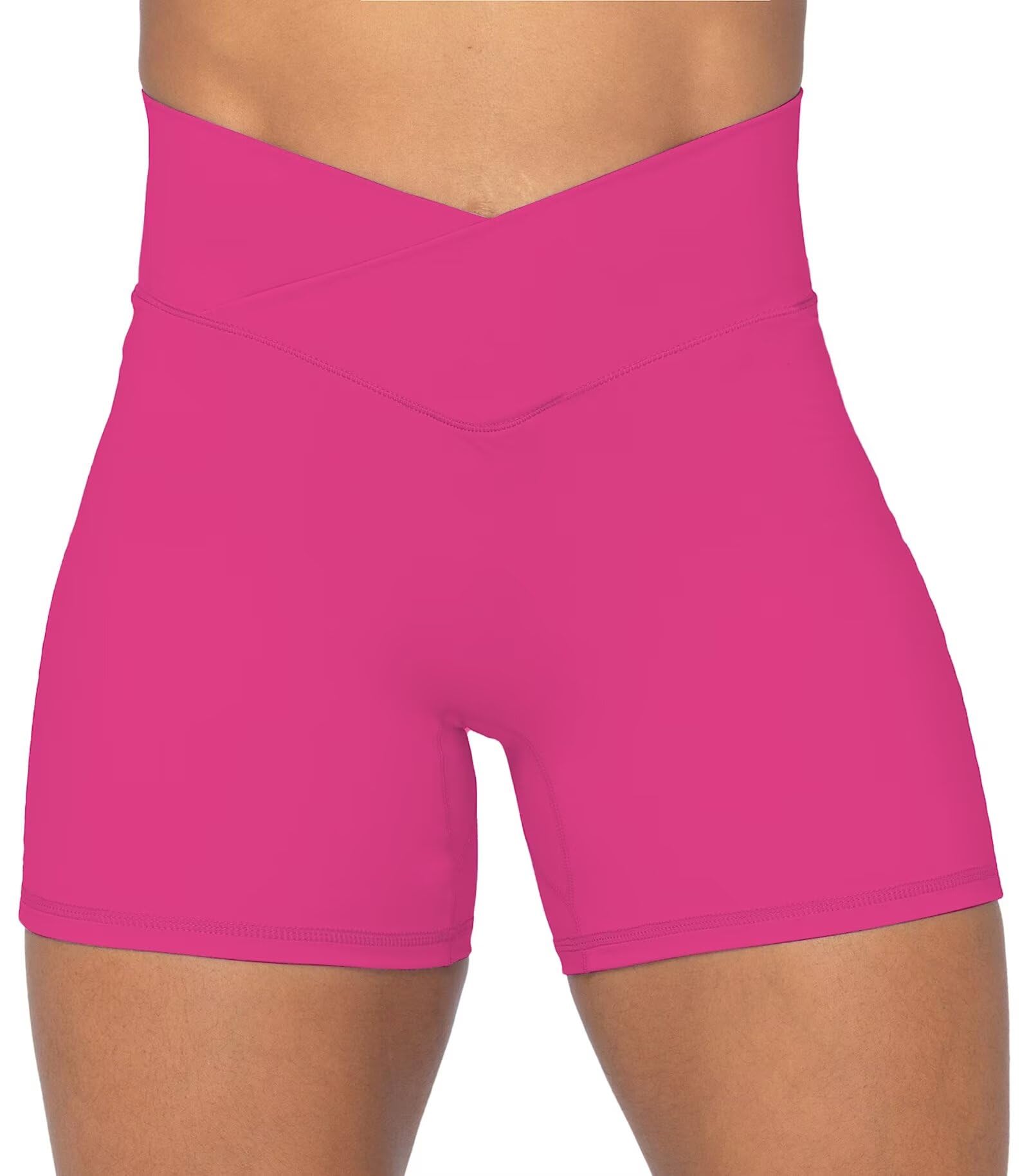 Sunzel Crossover Biker Shorts for Women, No Front Seam V High Waist Yoga Workout Gym Shorts with Tummy Control | 4 Or 6-Inch Inseam, High Waisted, Tummy Control, Crossover Waist, Buttery Soft, No Front Seam, Squat Proof, Compression
