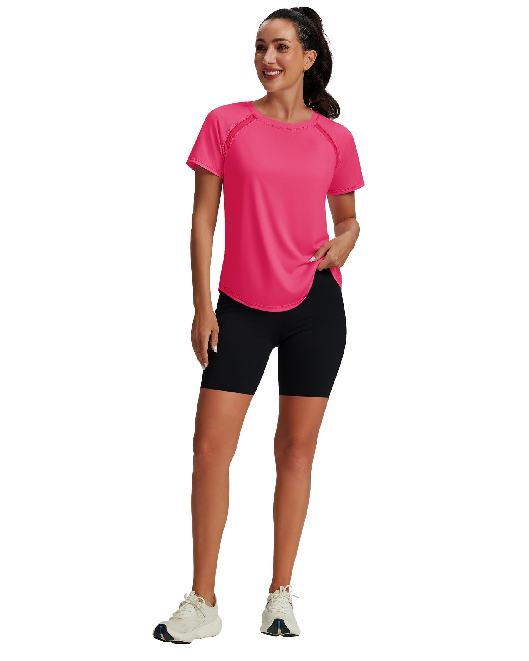 NIASHOT Womens Workout Tops Short Sleeve Yoga Pilates Outfits Athletic Gym Running UV Protection Shirts with Mesh