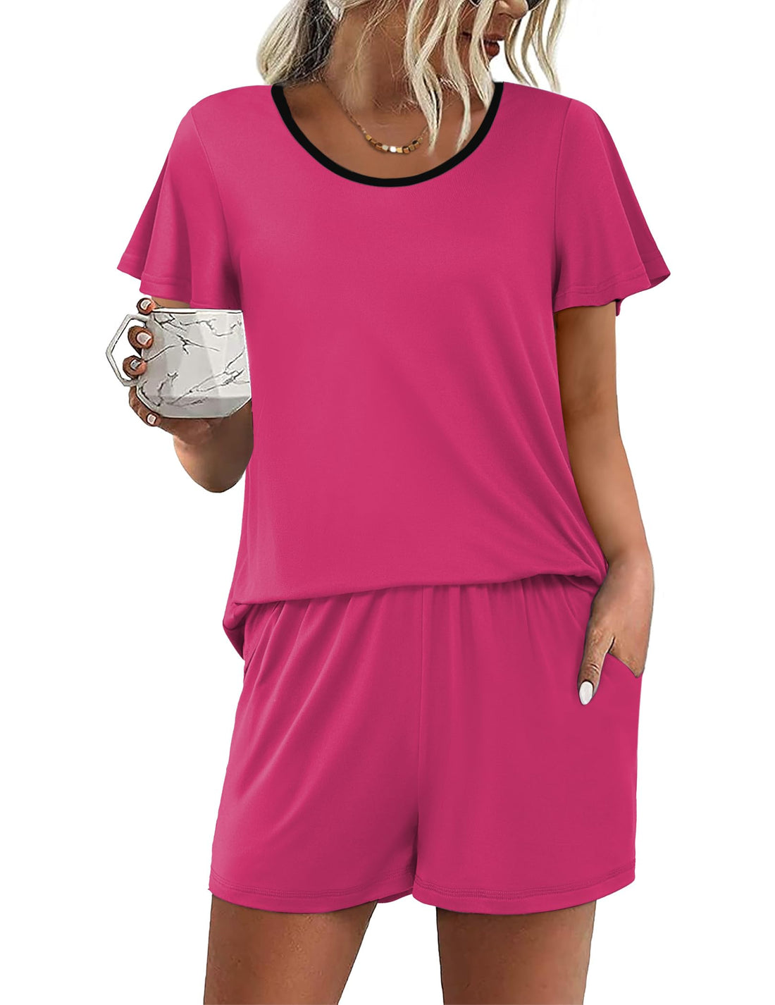 Ekouaer Womens Pajama Set Summer Short Sleeve Pjs Sleepwear Cute 2 Piece Lounge Sets S-XXL
