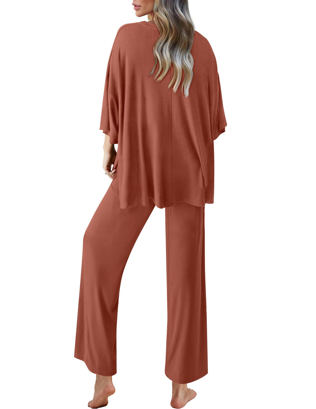Ekouaer Lounge Sets for Women Short Sleeve Tops and Long Pants Pajamas Set