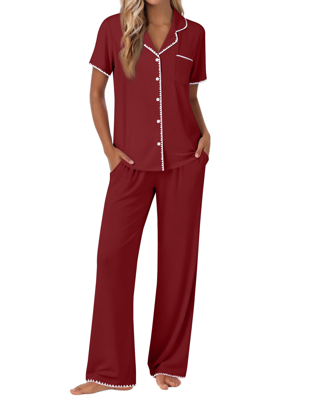 Ekouaer Pajamas for Women Set Button Up Soft Pjs Short Sleeve Lounge Sets