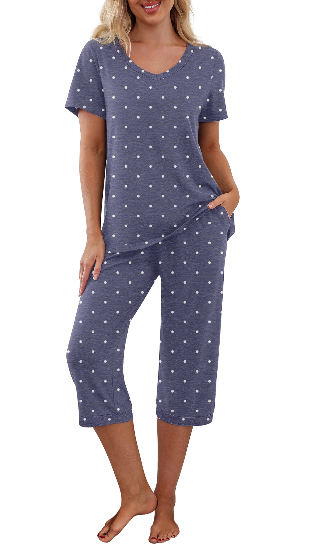 PrinStory Womens Pajama Sets Capri Pjs Soft Lounge Sets S-4XL