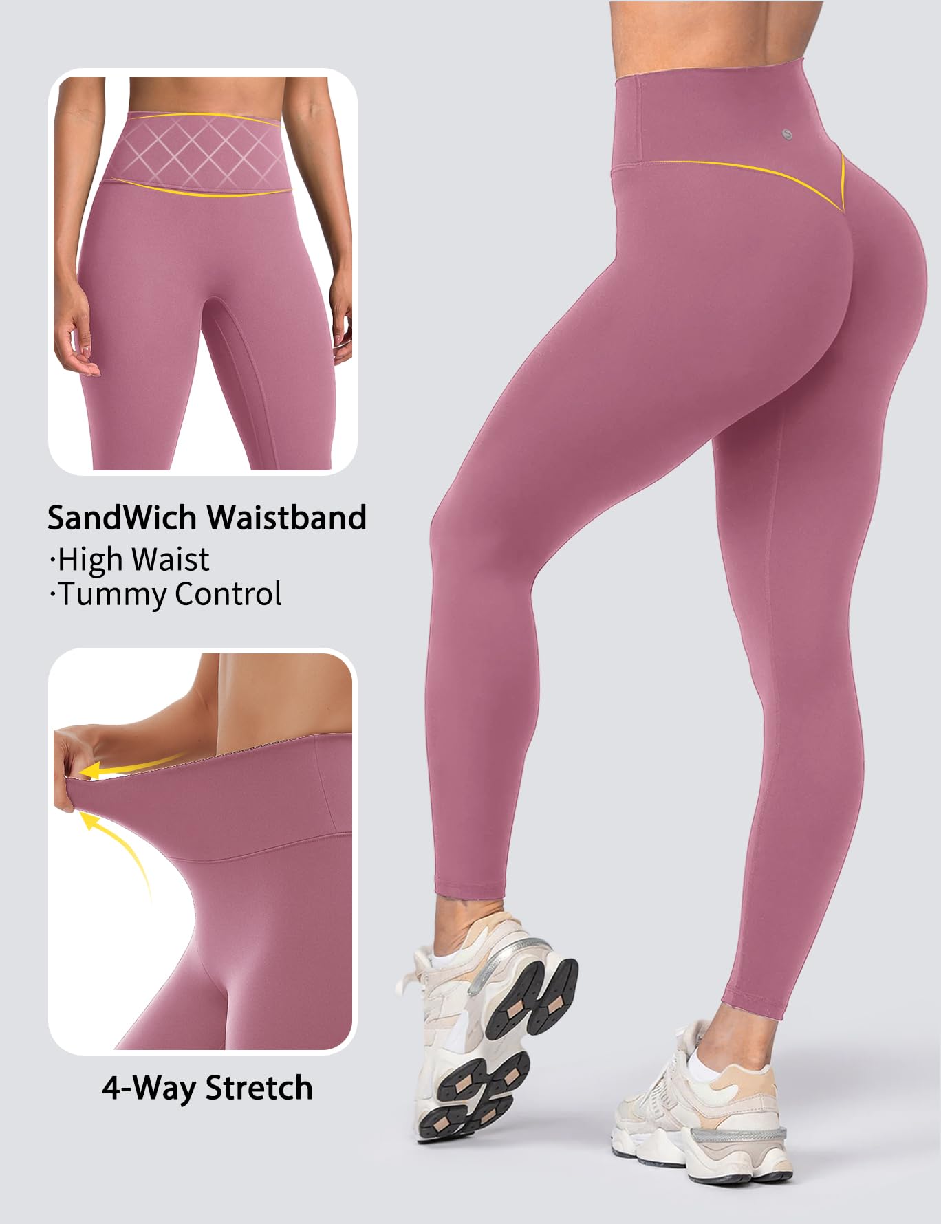 Sogetdo Yoga Leggings for Women Hidden Scrunch Butt Non See Through High Waisted No Front Seam Athletic Gym Workout Pants