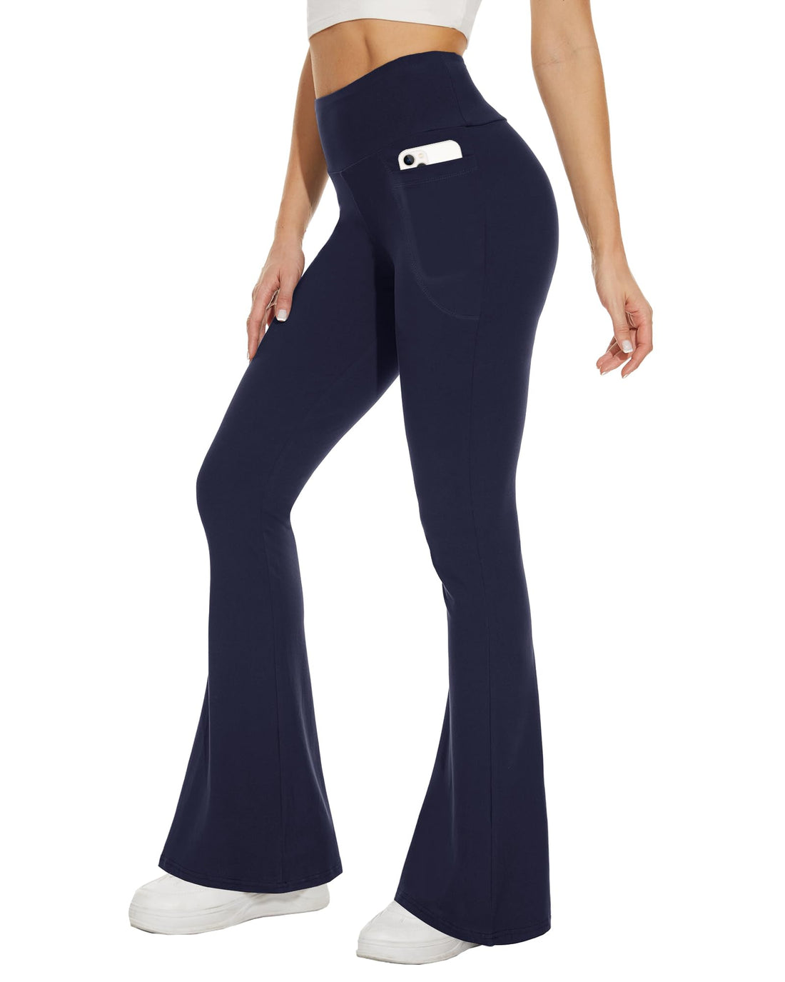 Sundwudu Black Flare Yoga Pants for Women - Soft High Waist Bootcut Leggings Tall & Long Bootleg Pants for Women