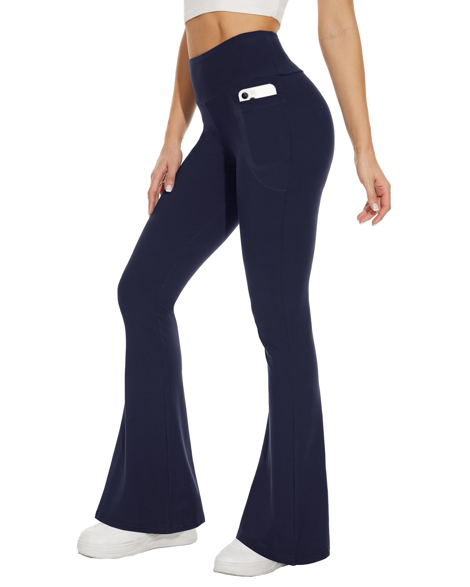 Sundwudu Black Flare Yoga Pants for Women - Soft High Waist Bootcut Leggings Tall & Long Bootleg Pants for Women