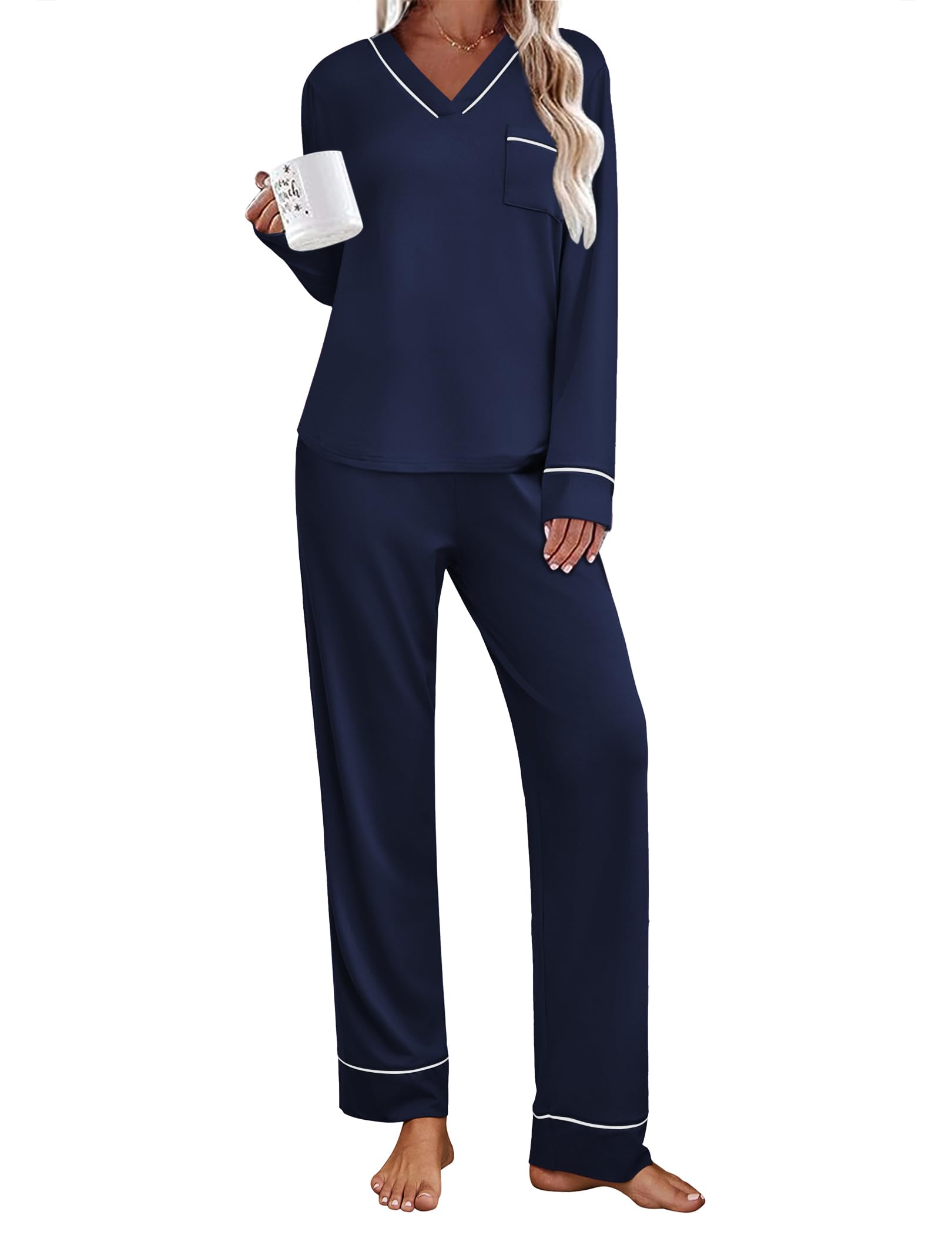 Ekouaer Womens Pajamas Sets 2 Piece PJs Long Sleeve Sleepwear Loungewear