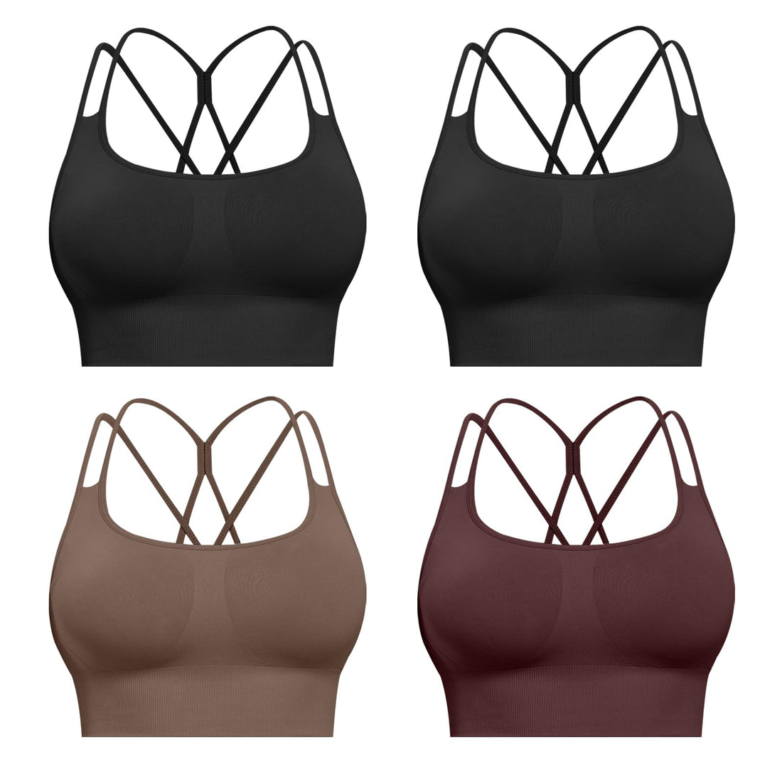 CHRLEISURE Sports Bras for Women, 4 Packs Padded High Support Workout Yoga Seamless Criss-Cross Racerback Bras
