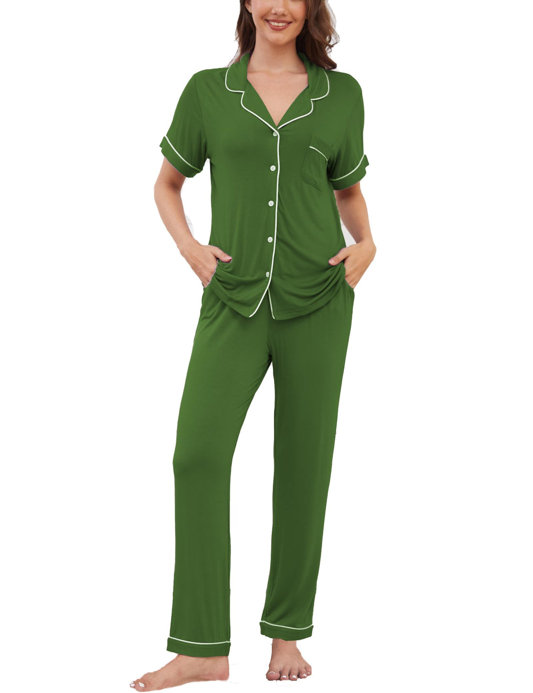 Womens Pajama Set Soft Pjs Short Sleeve Sleepwear with Long Pants 2 Piece Lounge Sets S-XXL