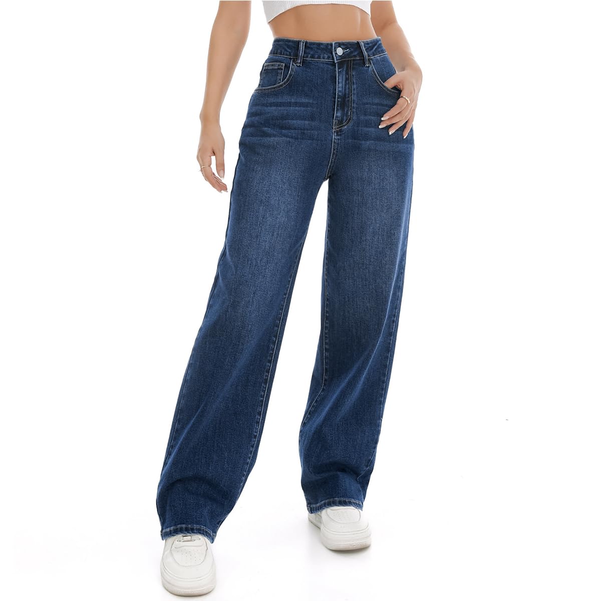 Women's Wide Leg Jeans High Waisted Baggy Straight Leg Loose Stretchy Casual Denim Pants
