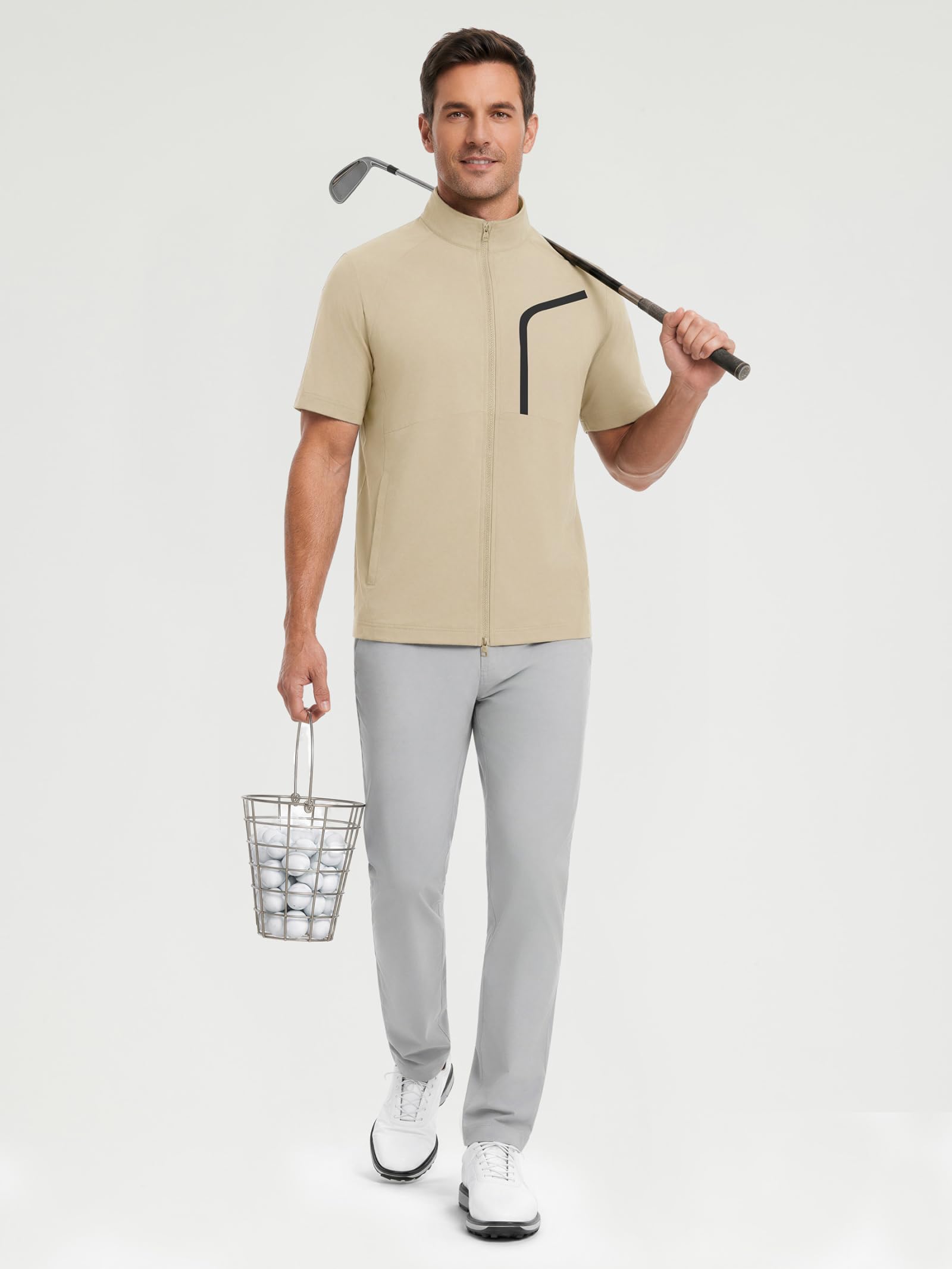 M MAELREG Short Sleeve Golf Jackets for Men with Full Zipper Lightweight UPF50+ Hiking Vests For Men with Button Pockets
