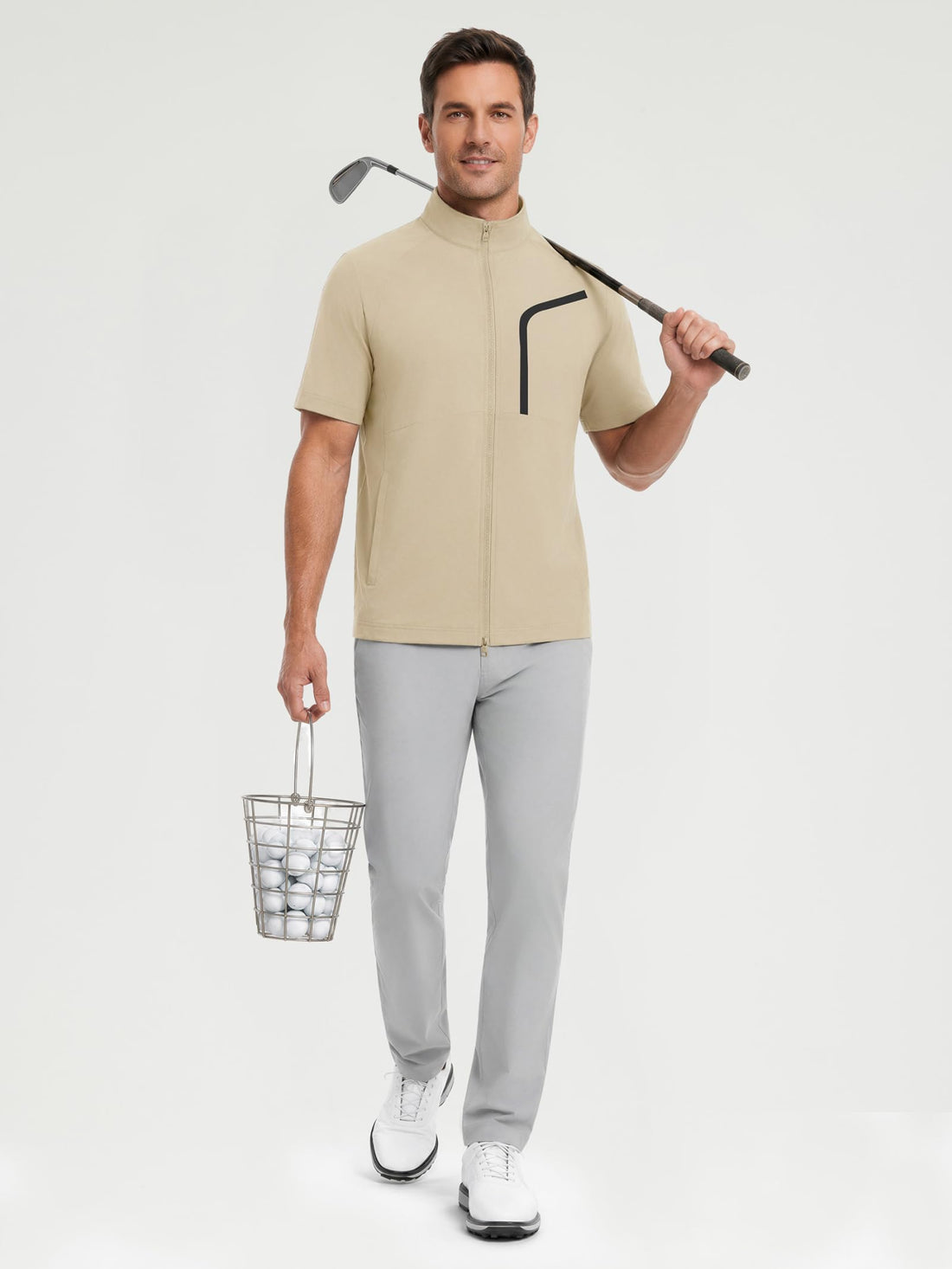 M MAELREG Short Sleeve Golf Jackets for Men with Full Zipper Lightweight UPF50+ Hiking Vests For Men with Button Pockets