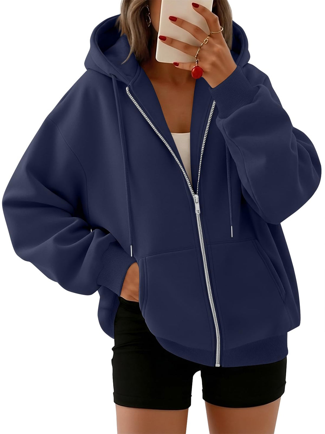 Trendy Queen Womens Zip Up Hoodies 2026 Oversized Sweatshirt | Spring Fall Layering Jacket with Pockets, Casual Track Outfits, Cozy Fleece Winter Clothes