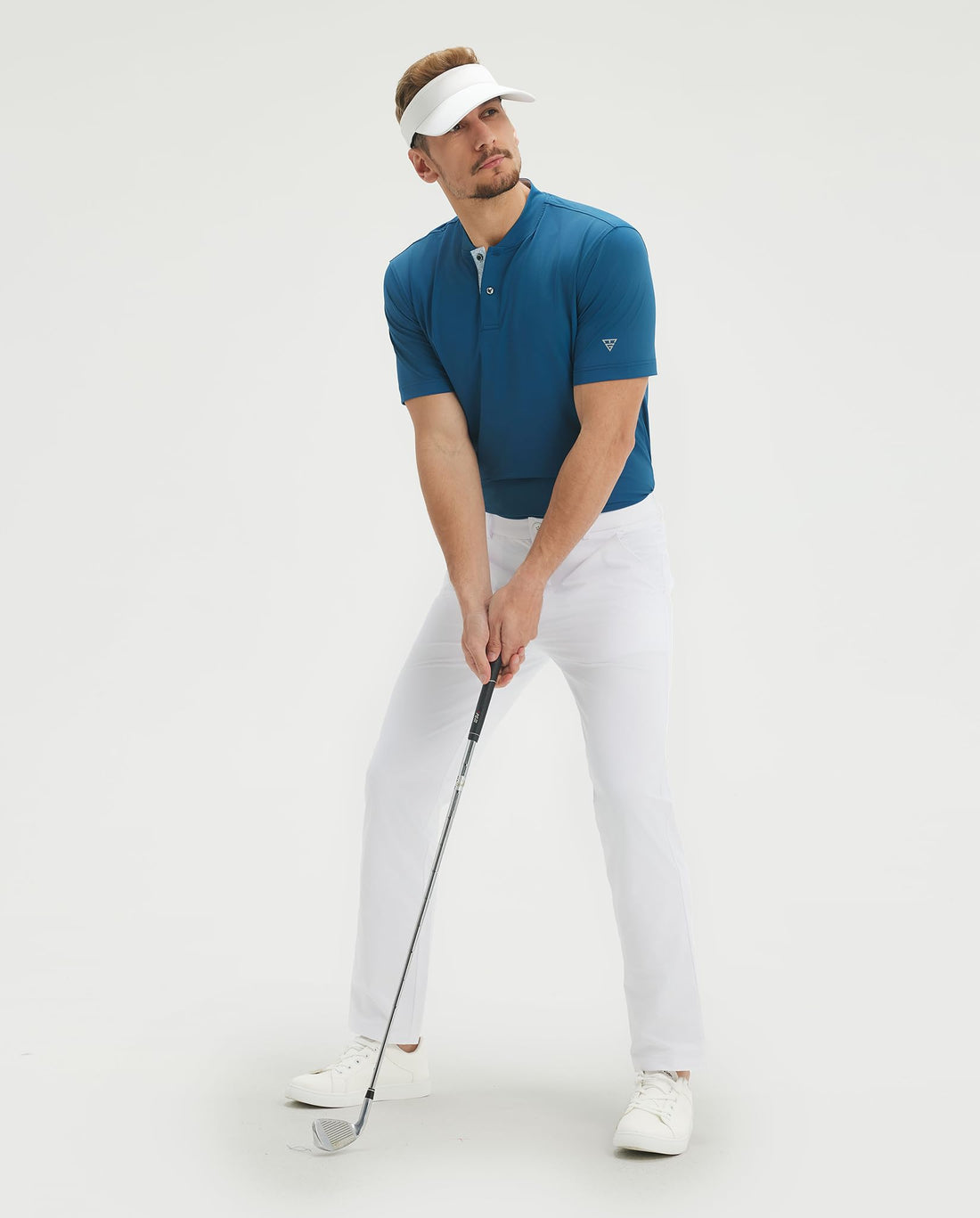 M MAELREG Mens Golf Shirts Collarless Performance Dry Fit Moisture Wicking Casual Solid Short Sleeve Henley Shirts for Men