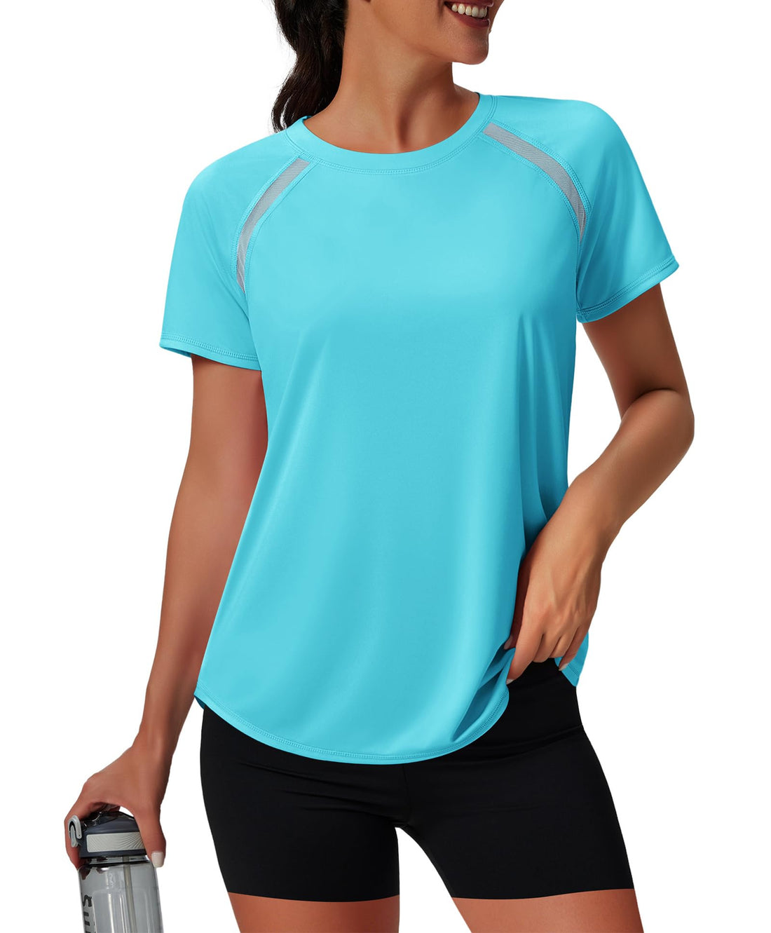 NIASHOT Womens Workout Tops Short Sleeve Yoga Pilates Outfits Athletic Gym Running UV Protection Shirts with Mesh