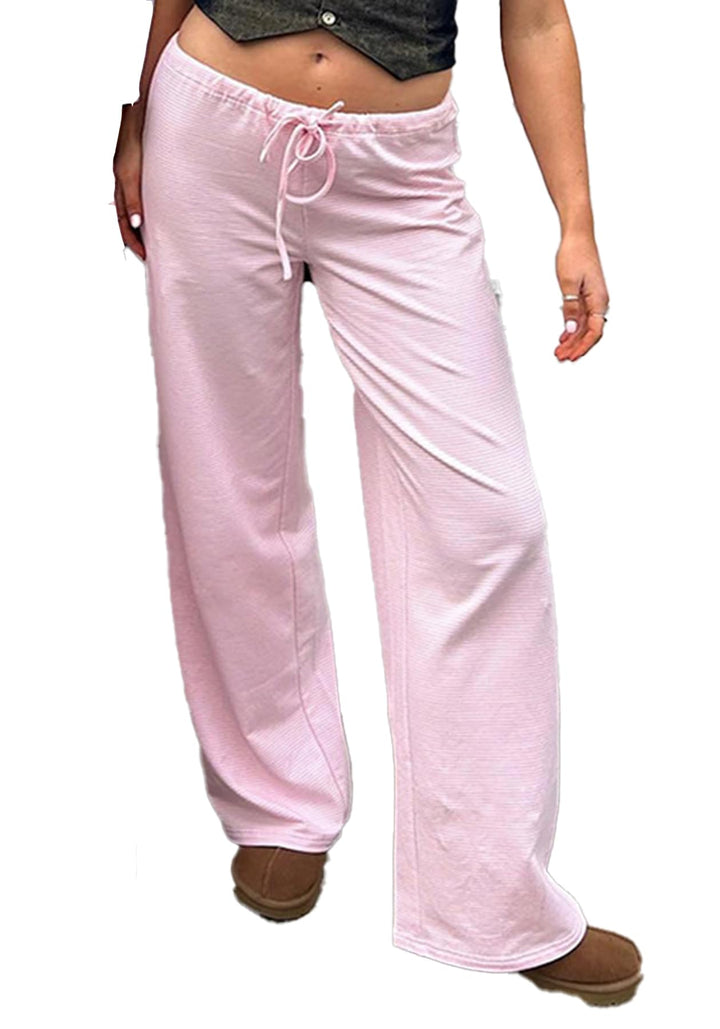 Women's Comfy Pajama Loose Casual Drawstring Lounge Pants - Striped Print Stretch Wide Leg