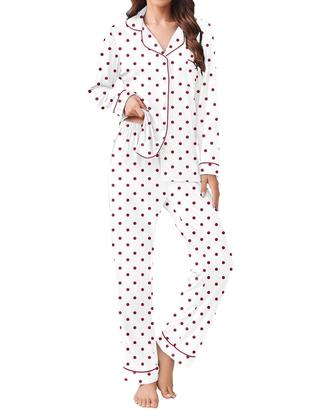 Ekouaer Womens Pajamas Set Button Down Long Sleeve Top & Pants Lounge Sets