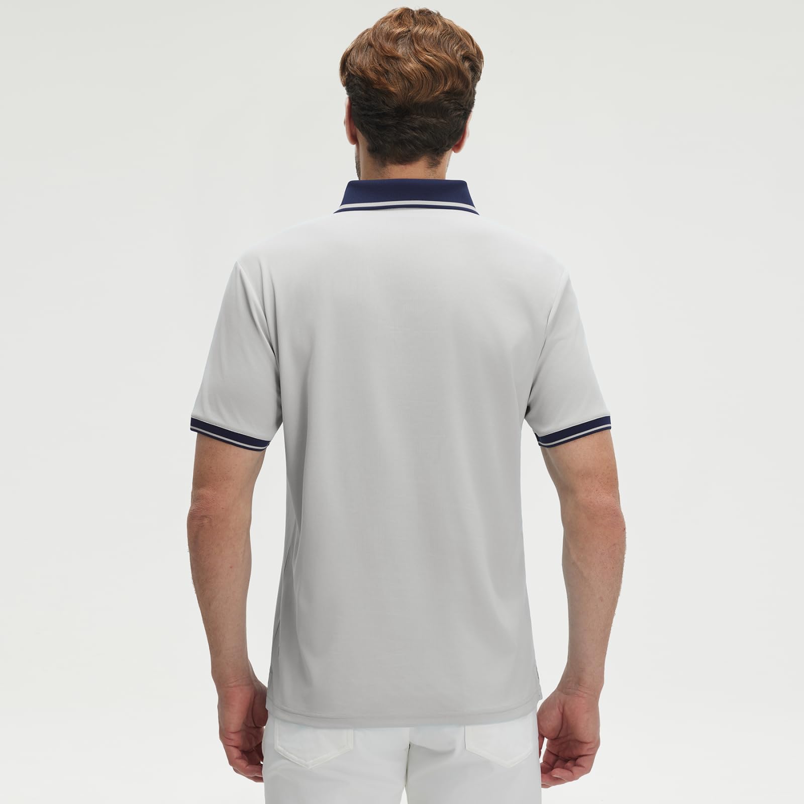 M MAELREG Golf Shirts for Men Short Sleeve with Contrast Collar & Cuffs Performance Dry Fit Stretch Solid Casual Polo Shirts